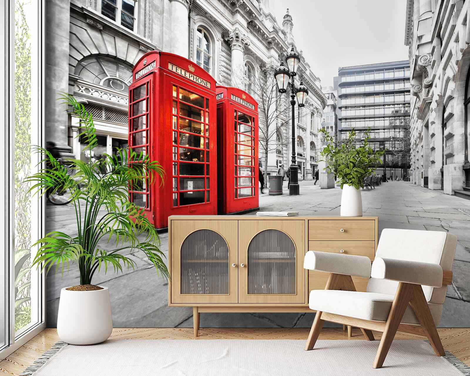 Fototapeta czerwone budki telefoniczne na ulicach
