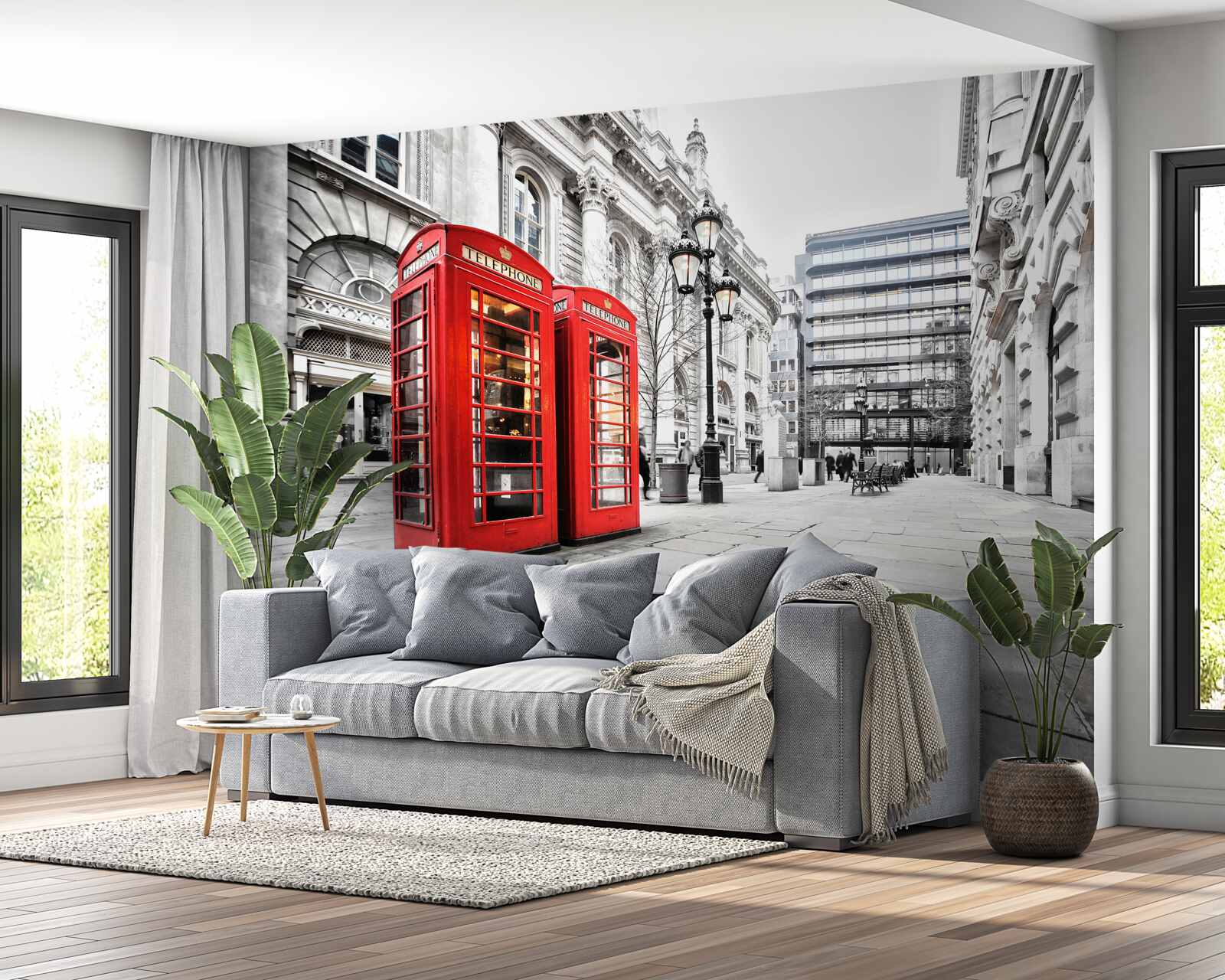 Fototapeta czerwone budki telefoniczne na ulicach