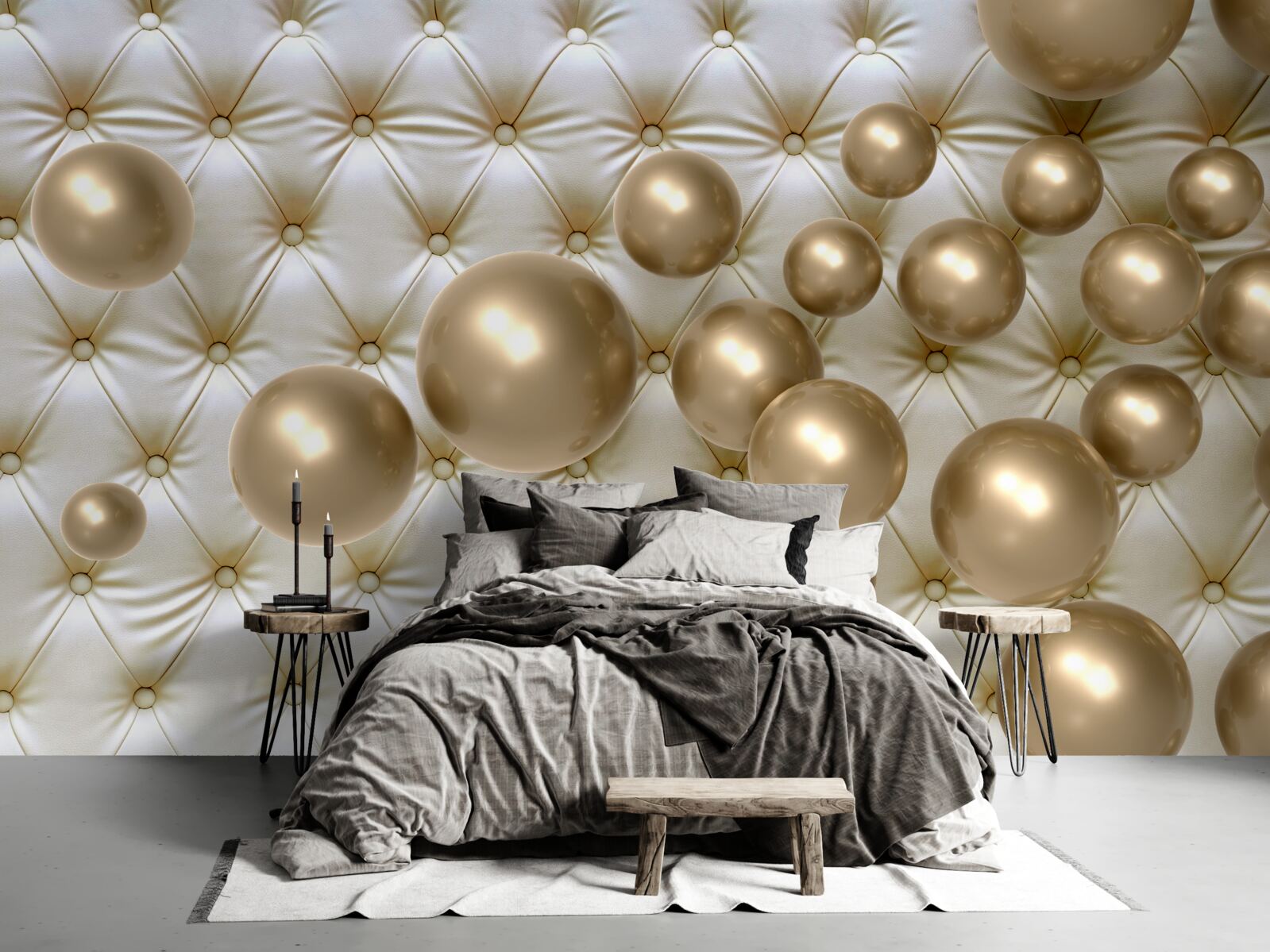 Fototapeta złote koraliki na skórzanym pokryciu