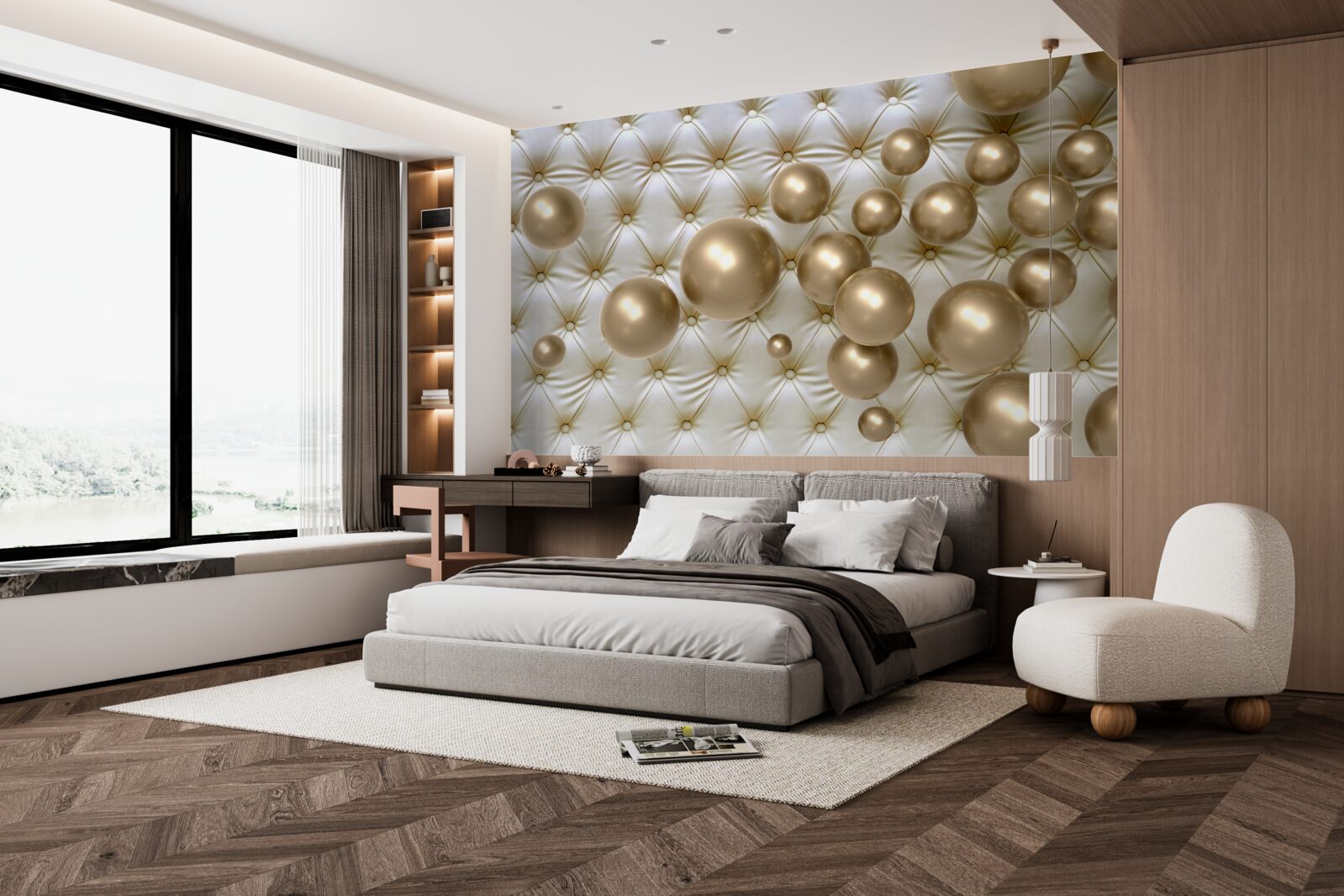 Fototapeta złote koraliki na skórzanym pokryciu