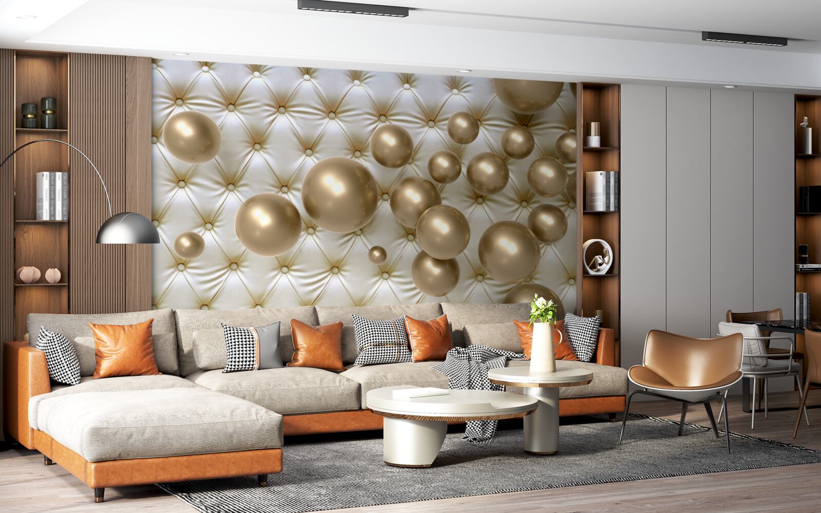 Fototapeta złote koraliki na skórzanym pokryciu