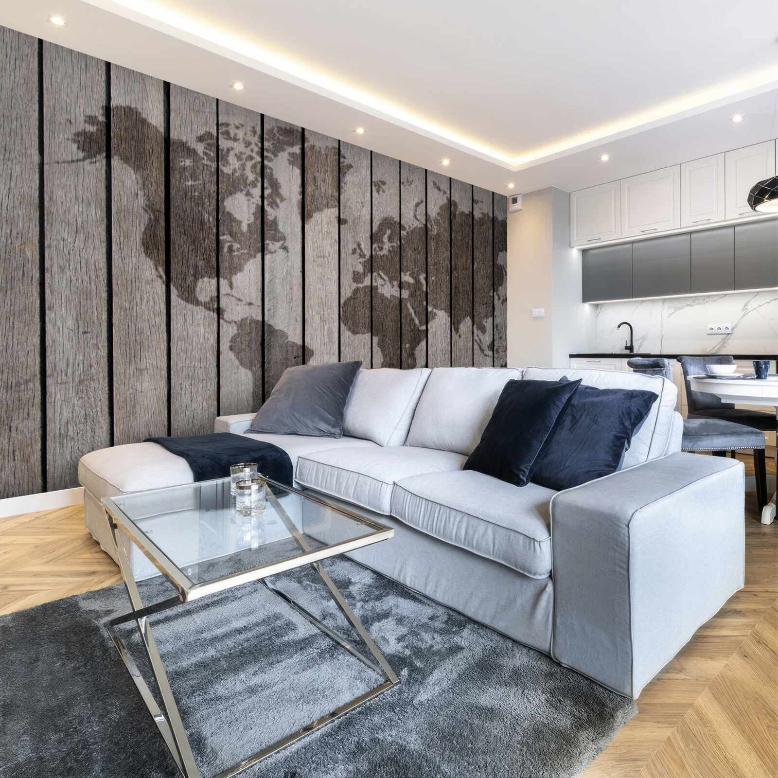 Fototapeta mapa świata na drewnianych deskach