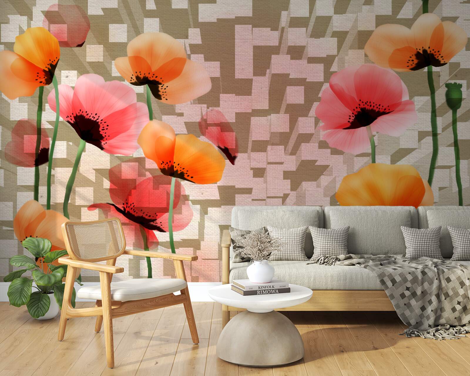 Fototapeta zestaw różowych i brzoskwiniowych maków