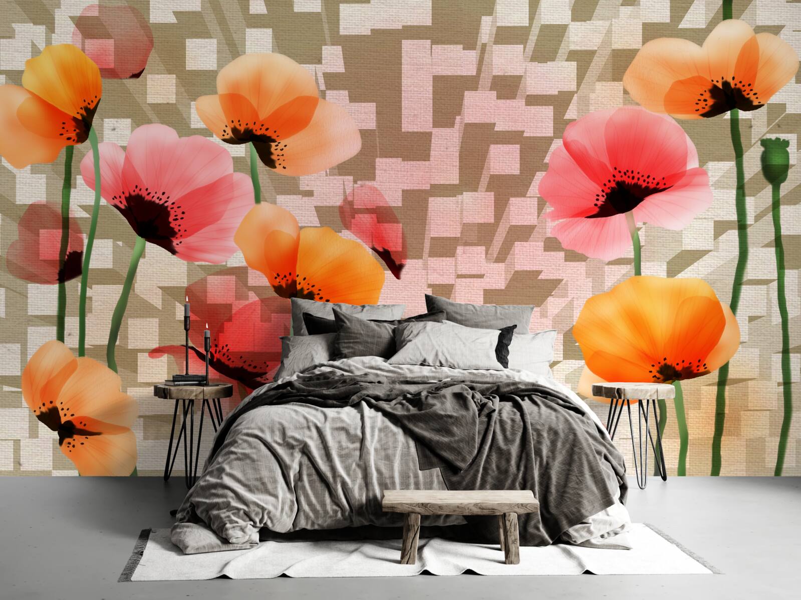 Fototapeta zestaw różowych i brzoskwiniowych maków