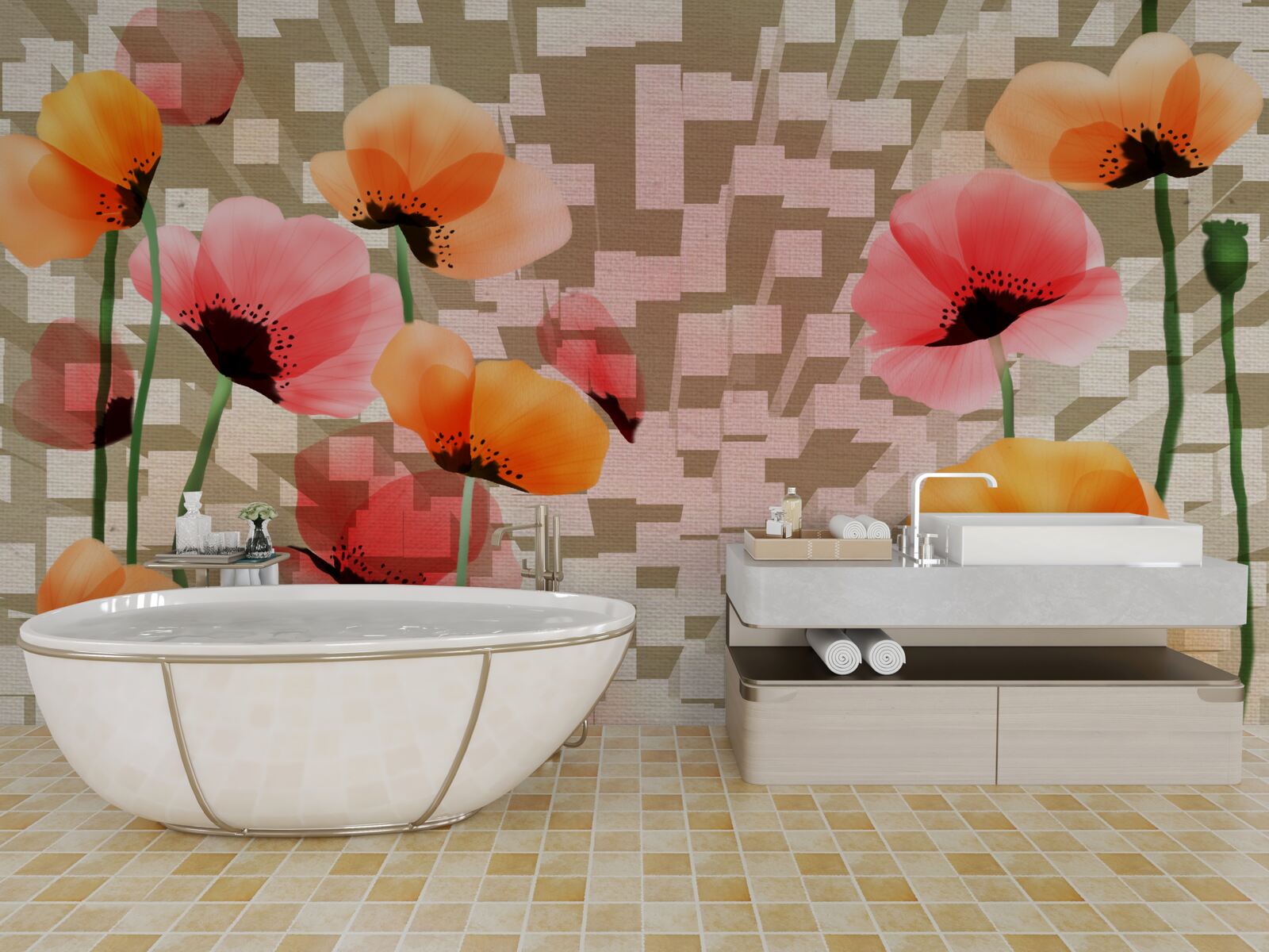 Fototapeta zestaw różowych i brzoskwiniowych maków