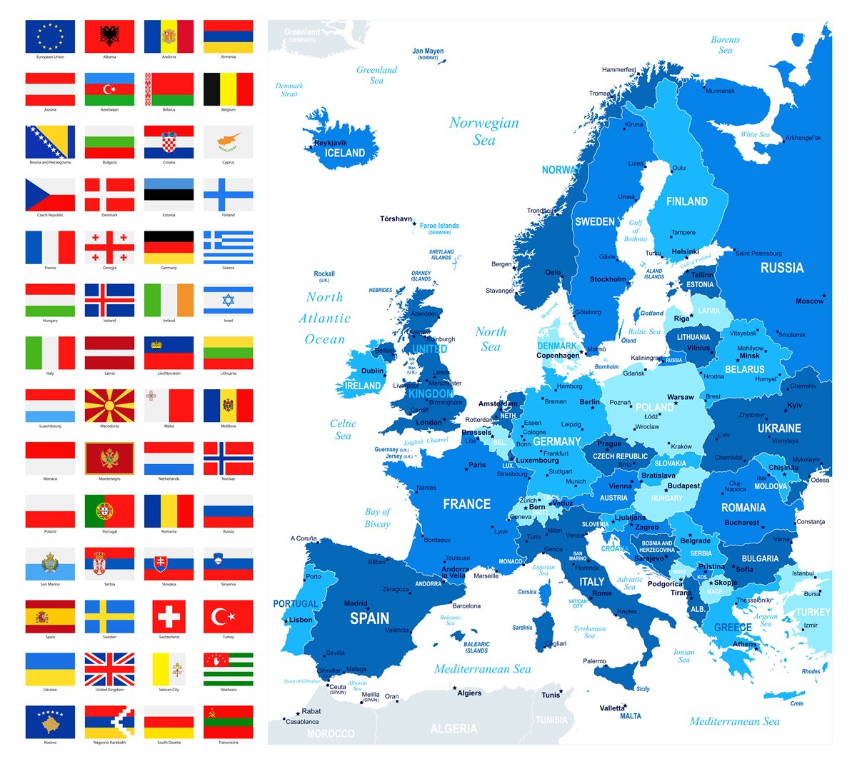 Fototapeta mapa europy z flagami krajów