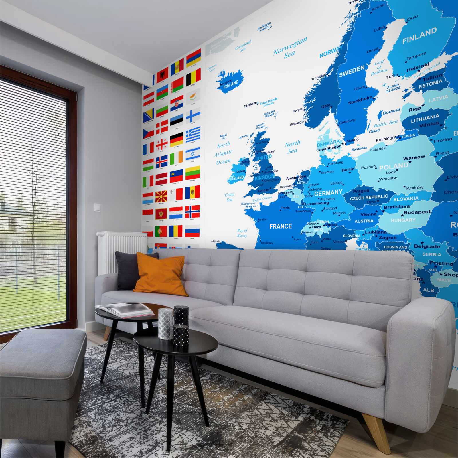 Fototapeta mapa europy z flagami krajów