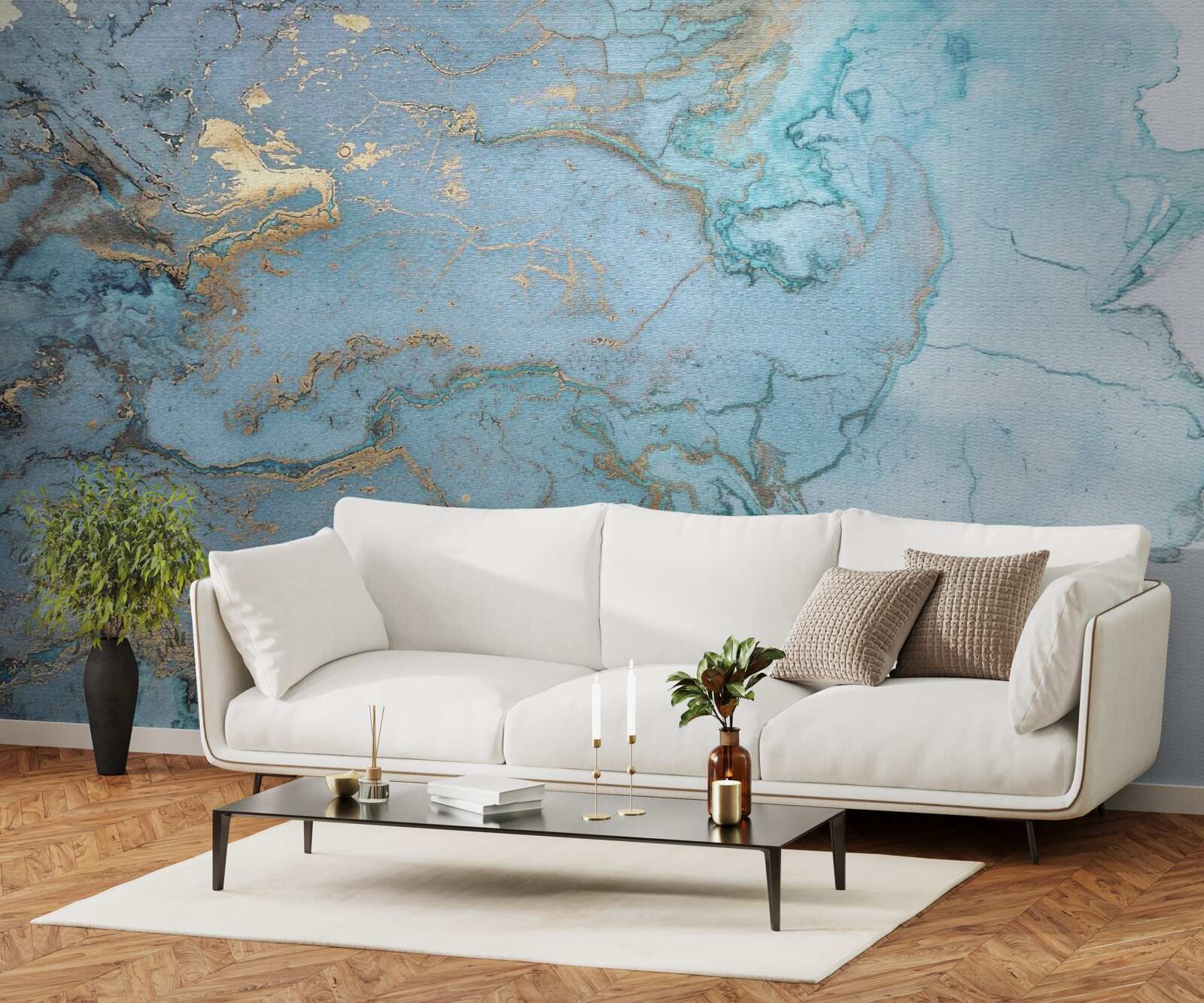 Fototapeta błękitny marmur ze złotym welurem