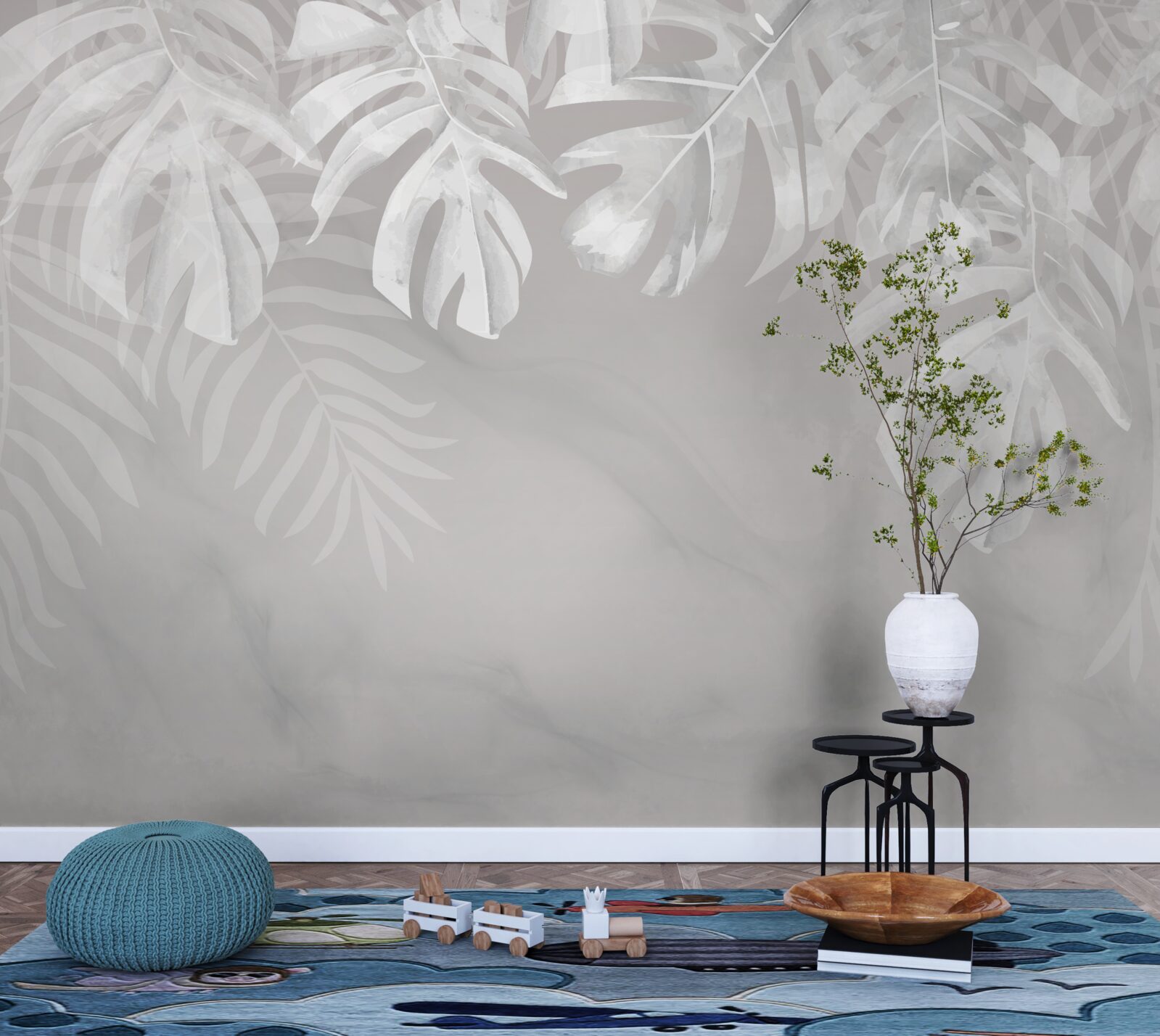 Fototapeta monstery z śnieżnobiałymi wiszącymi liśćmi