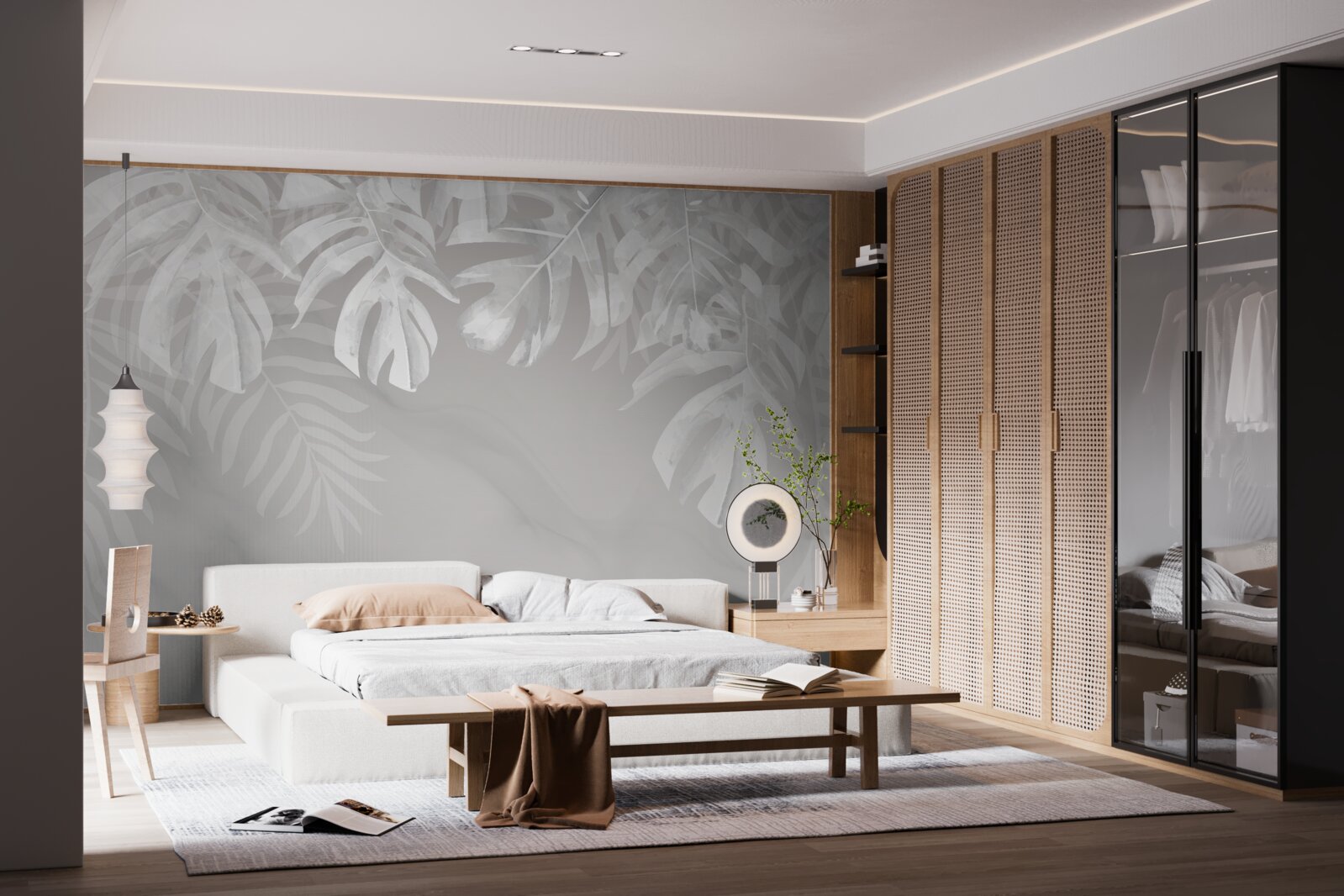 Fototapeta monstery z śnieżnobiałymi wiszącymi liśćmi