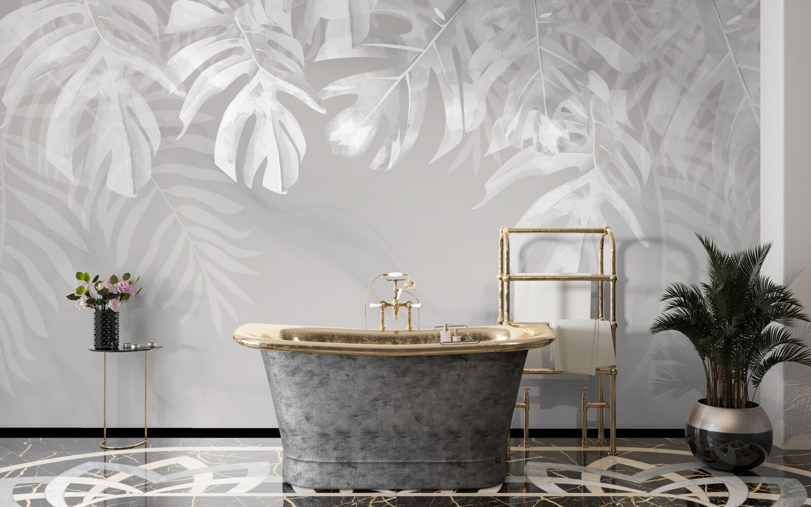 Fototapeta monstery z śnieżnobiałymi wiszącymi liśćmi