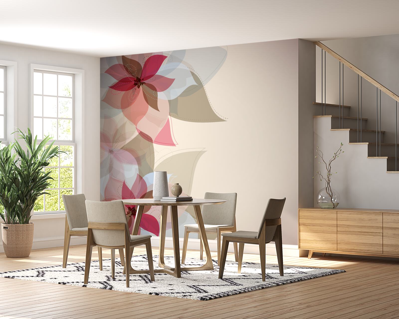 Fototapeta abstrakcyjny obraz stworzony z czerwonych kwiatów i liści