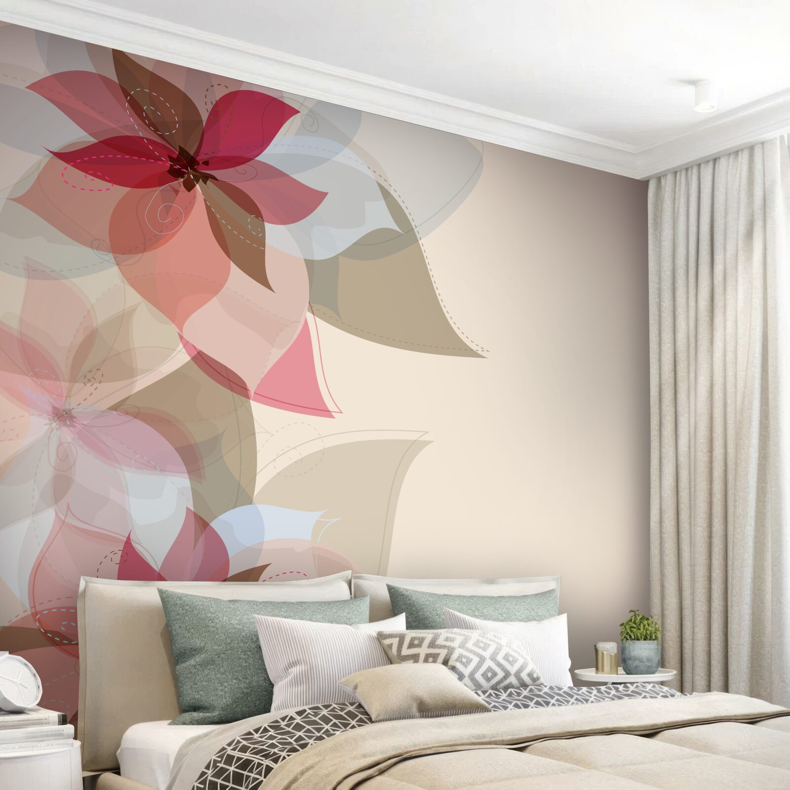 Fototapeta abstrakcyjny obraz stworzony z czerwonych kwiatów i liści