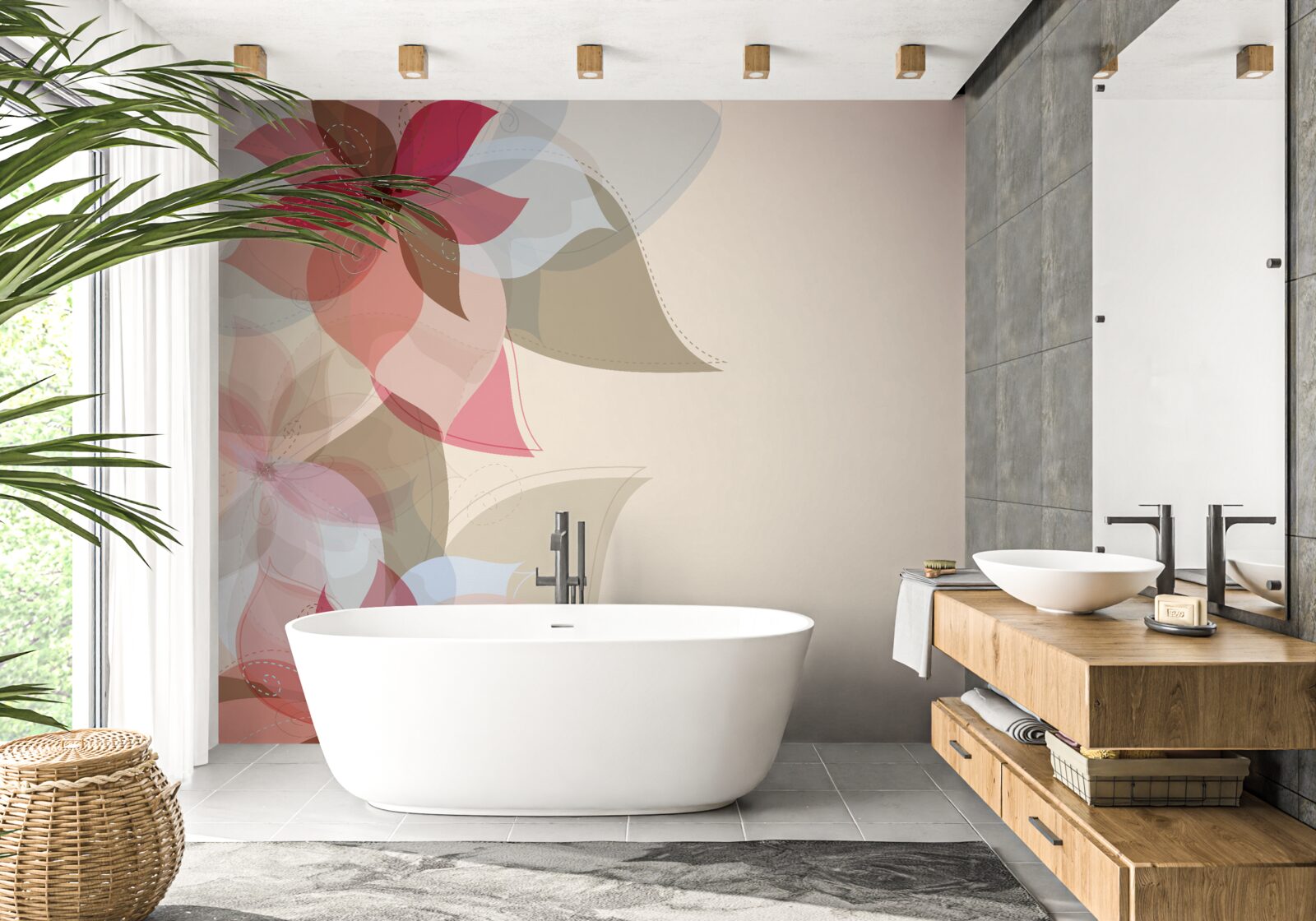 Fototapeta abstrakcyjny obraz stworzony z czerwonych kwiatów i liści