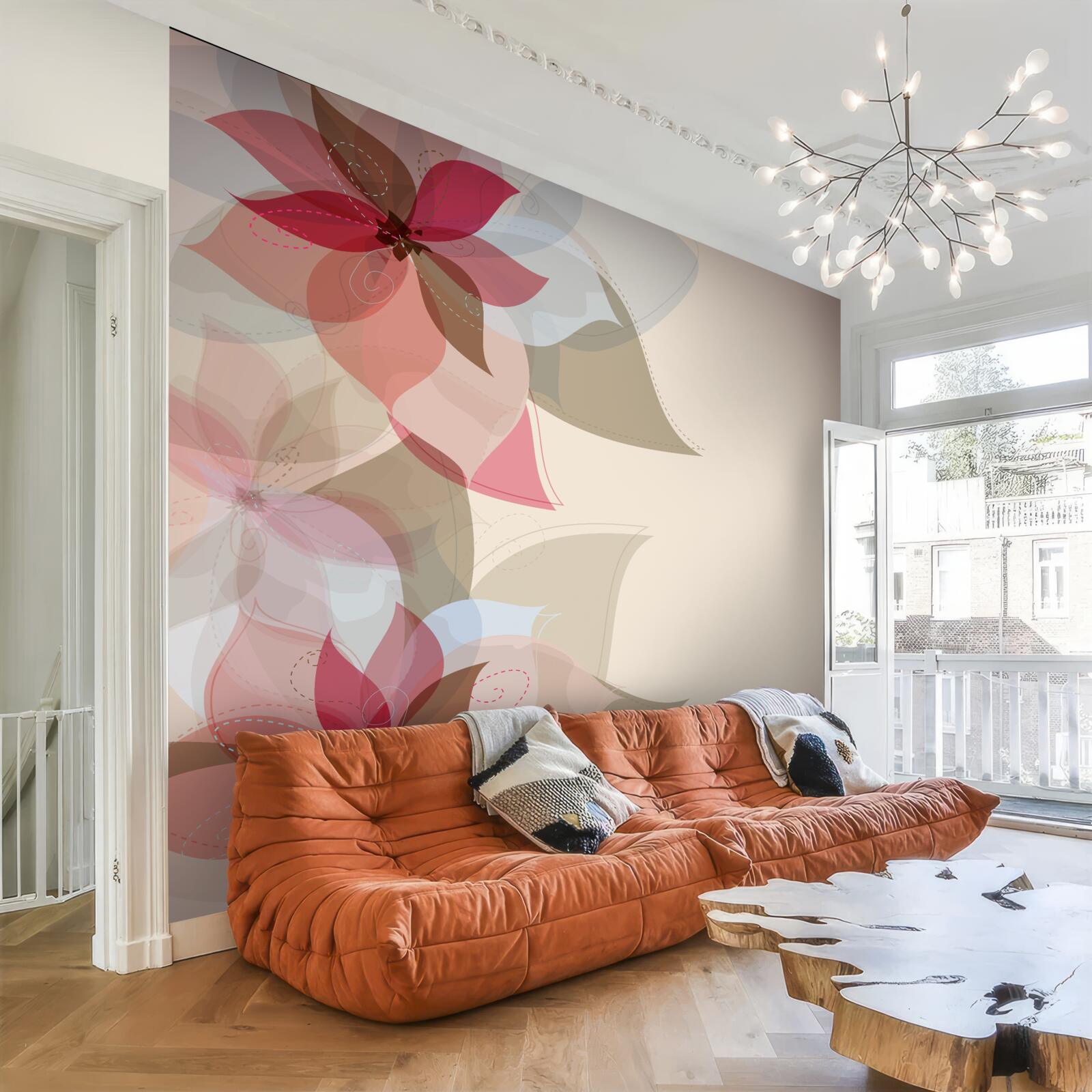 Fototapeta abstrakcyjny obraz stworzony z czerwonych kwiatów i liści