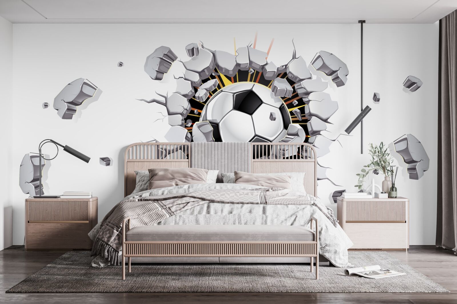 Fototapeta Ściana została przebita piłką nożną