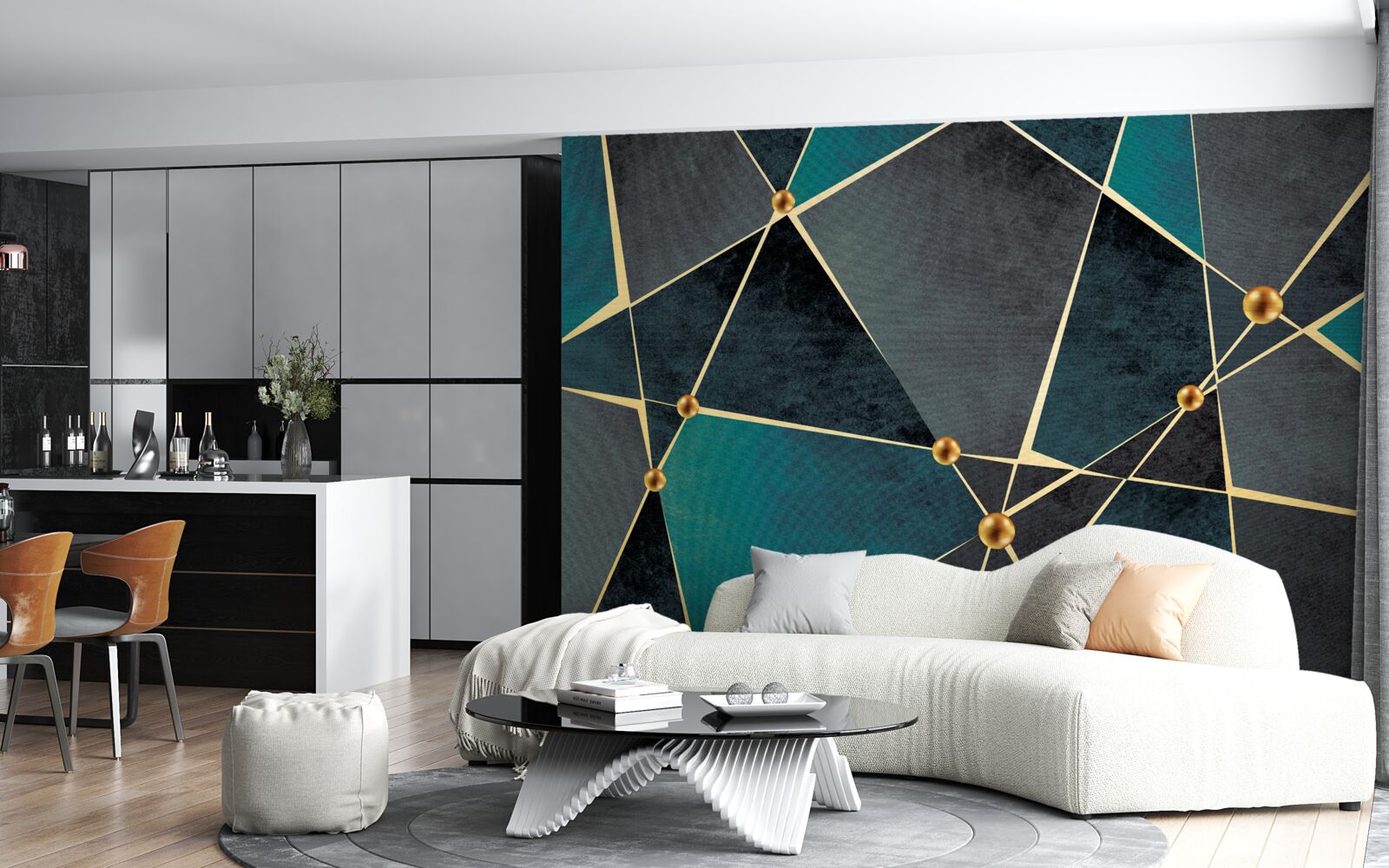 Fototapeta szmaragdowa mozaika ze złotymi akcentami