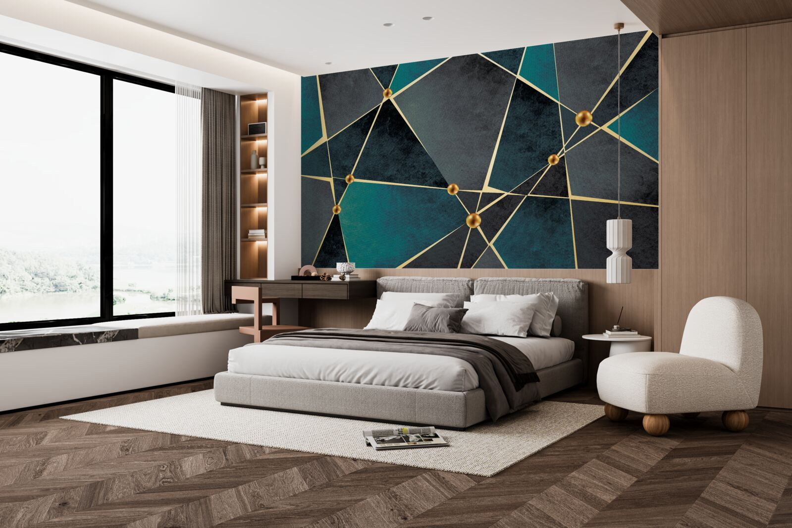 Fototapeta szmaragdowa mozaika ze złotymi akcentami