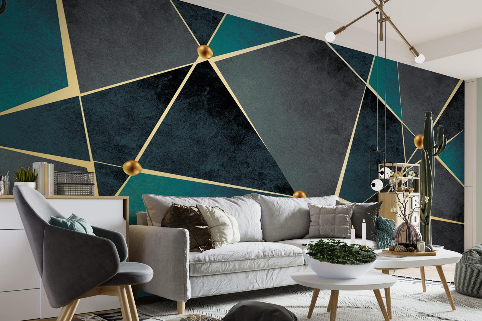 Fototapeta szmaragdowa mozaika ze złotymi akcentami