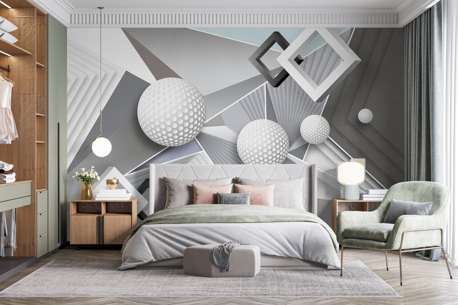 Fototapeta abstrakcyjne geometryczne przedstawienie sześcianu i piłki