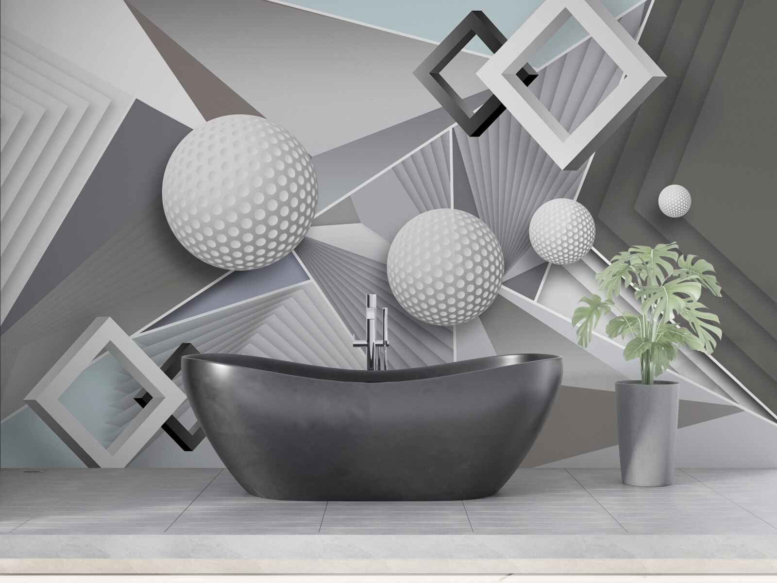 Fototapeta abstrakcyjne geometryczne przedstawienie sześcianu i piłki