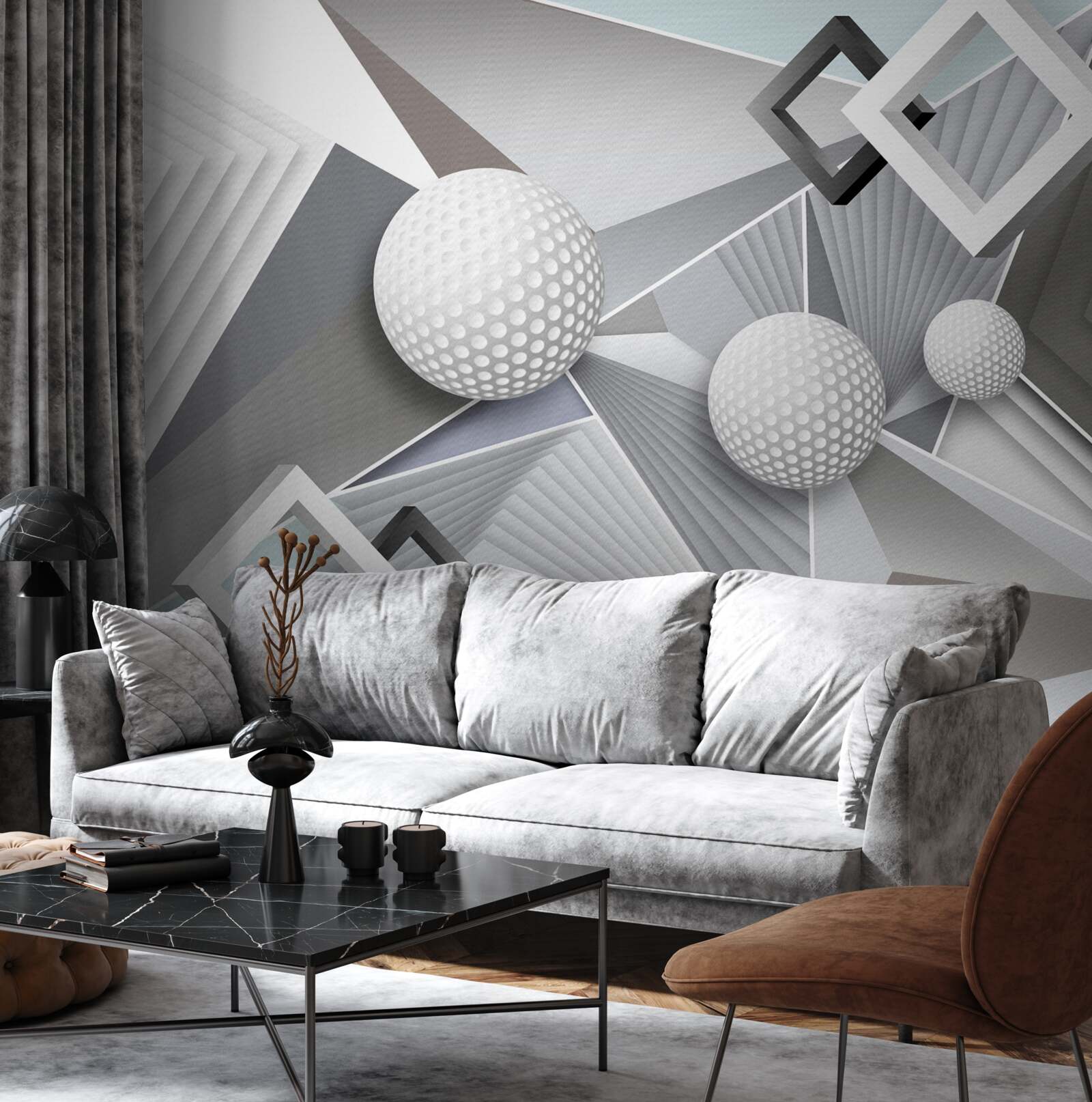 Fototapeta abstrakcyjne geometryczne przedstawienie sześcianu i piłki