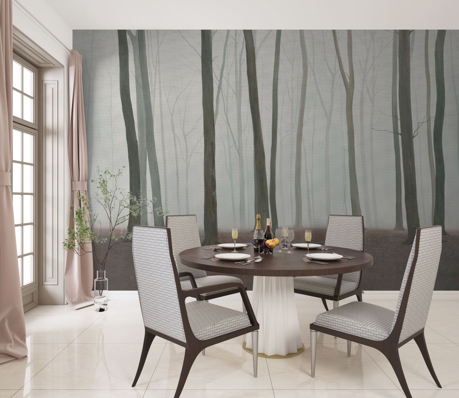 Fototapeta pojedyncze drzewa otoczone mgłą