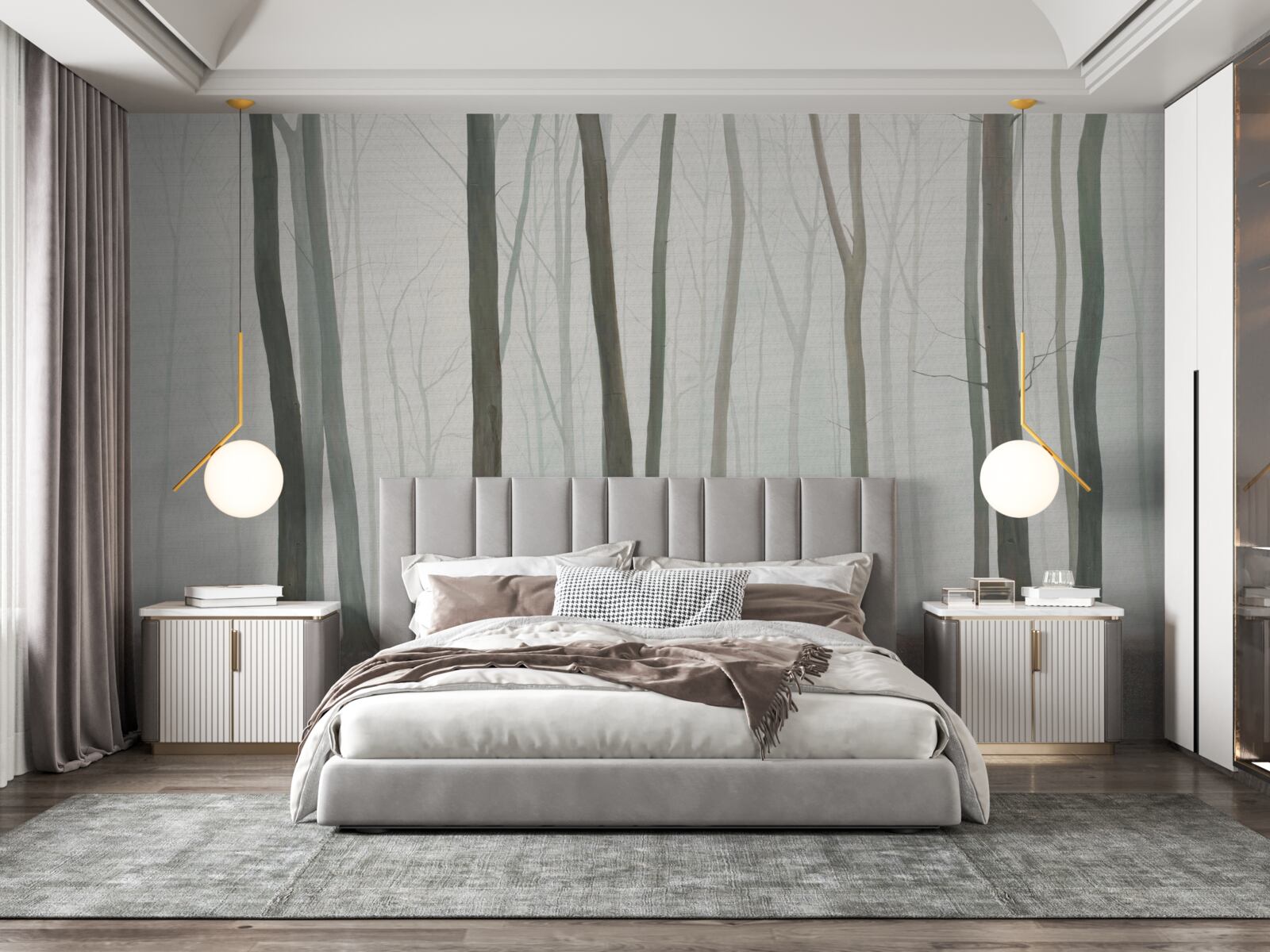 Fototapeta pojedyncze drzewa otoczone mgłą