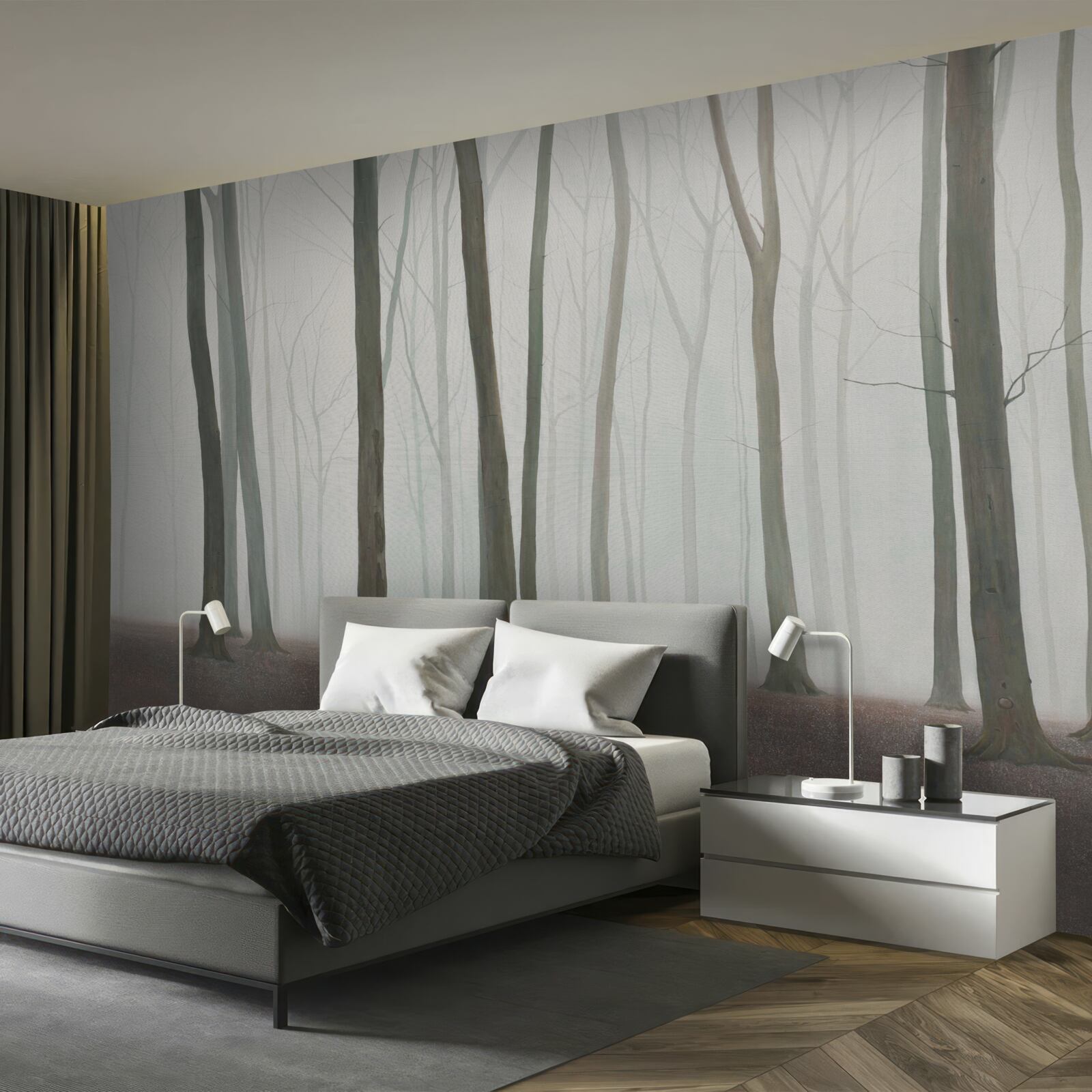 Fototapeta pojedyncze drzewa otoczone mgłą