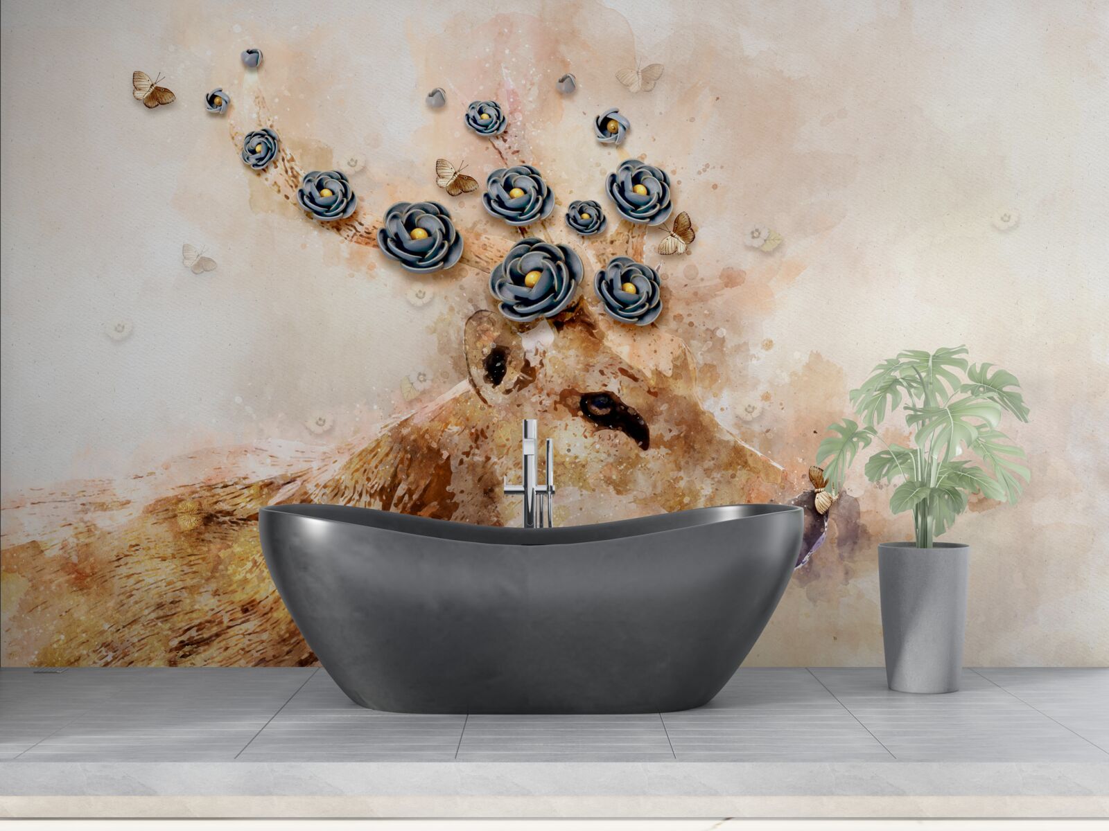 Fototapeta elena otoczona jest kwiatami na różowym tle