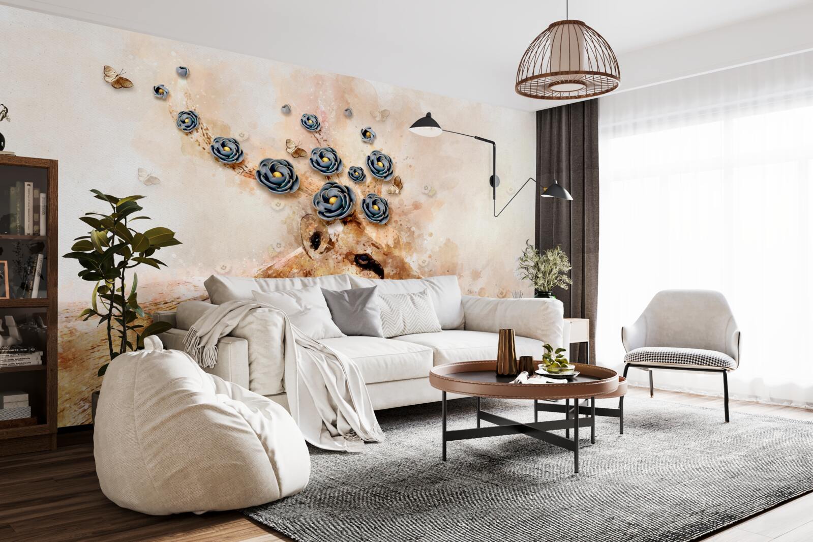 Fototapeta elena otoczona jest kwiatami na różowym tle