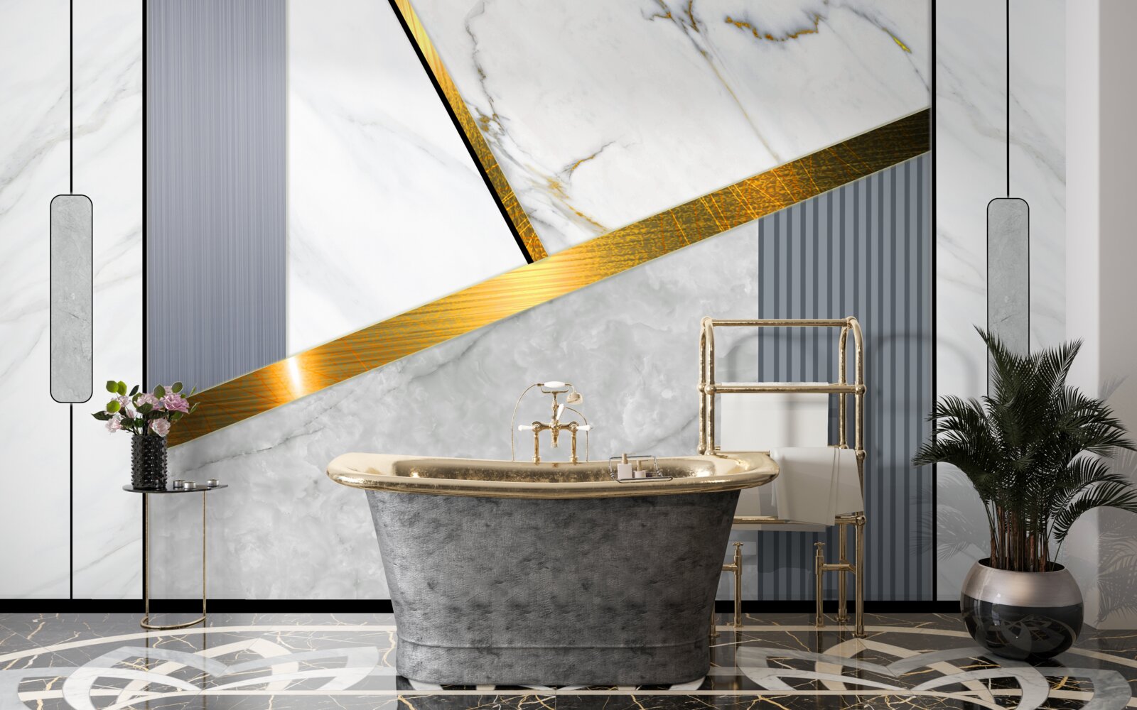 Fototapeta złote złącza na pionowych liniach