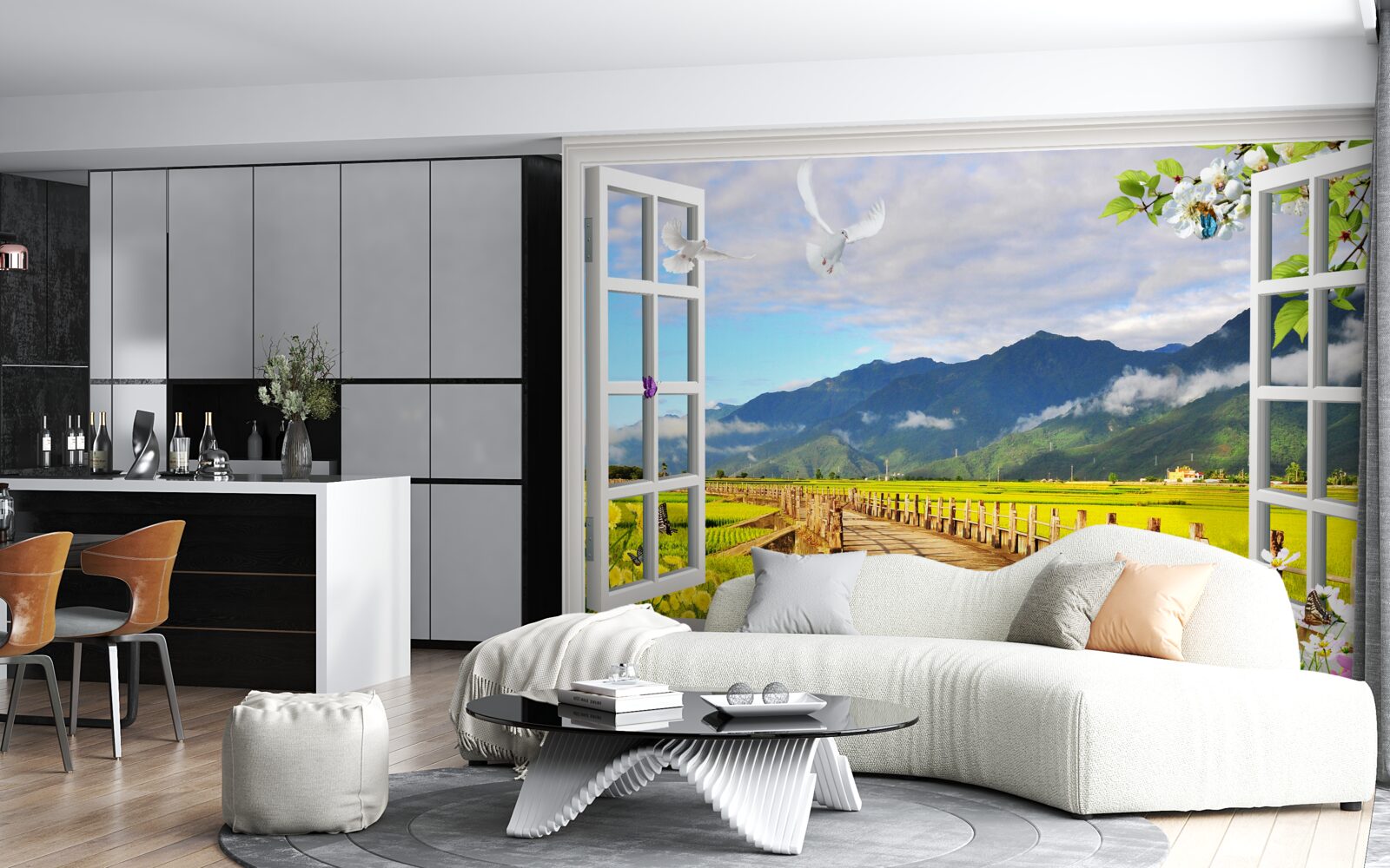 Fototapeta widok z okna na panoramę gór