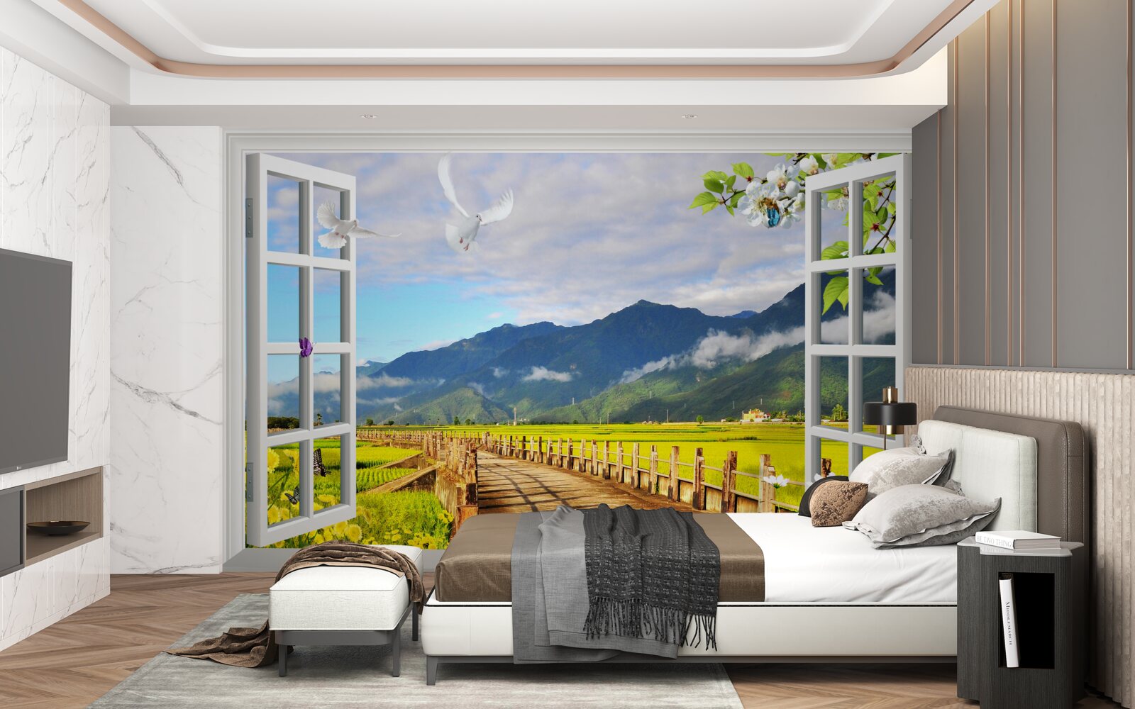 Fototapeta widok z okna na panoramę gór