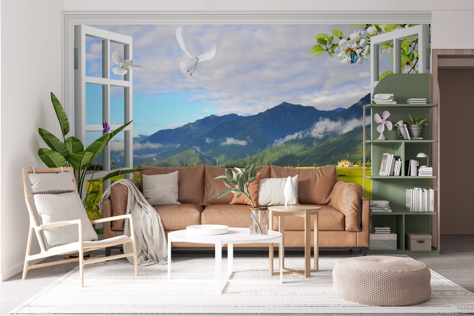 Fototapeta widok z okna na panoramę gór