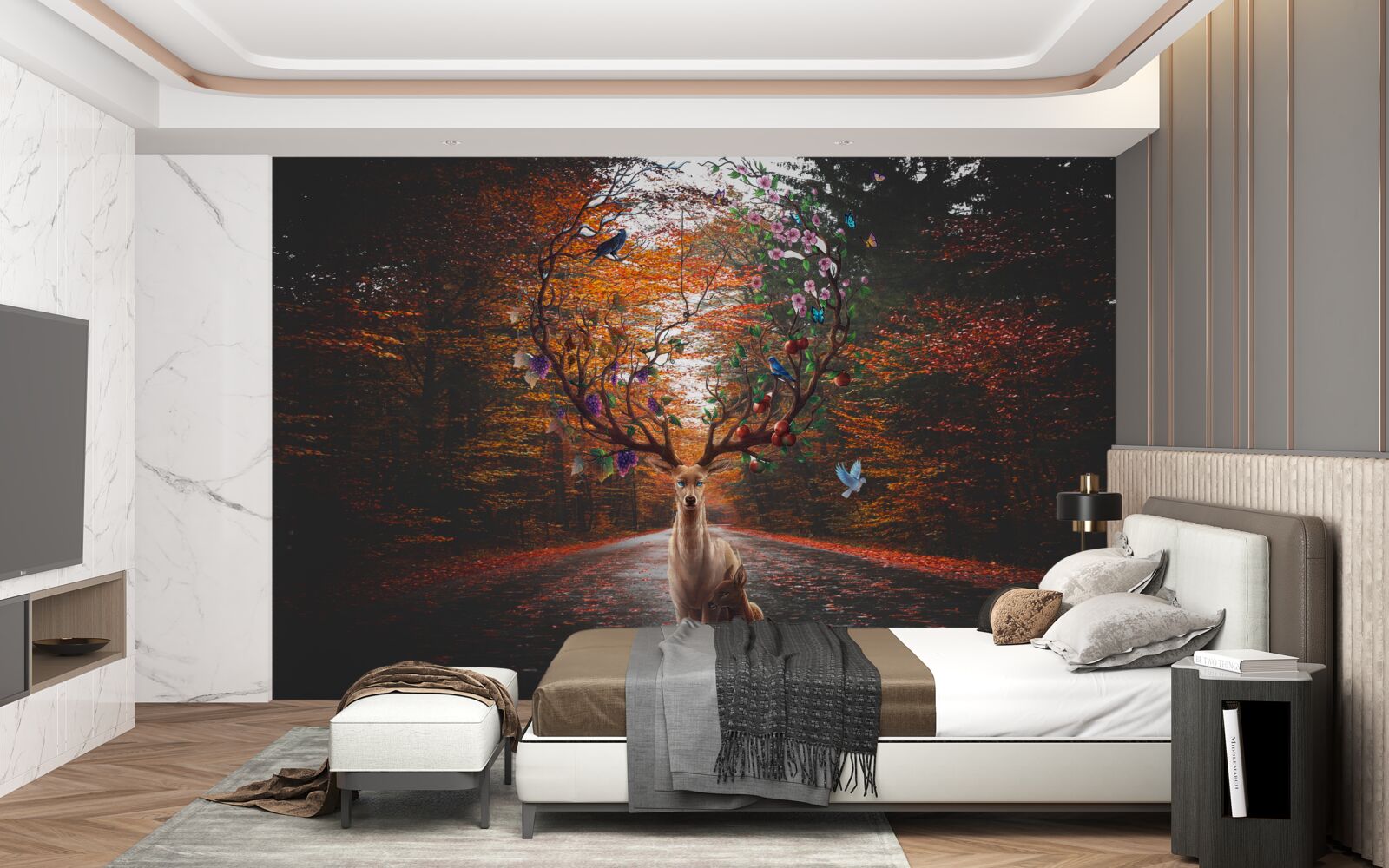 Fototapeta okres jesienny i doskonałe poroże dorosłego jelenia