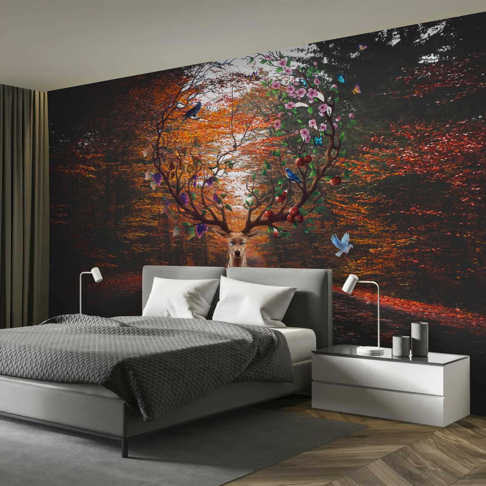 Fototapeta okres jesienny i doskonałe poroże dorosłego jelenia