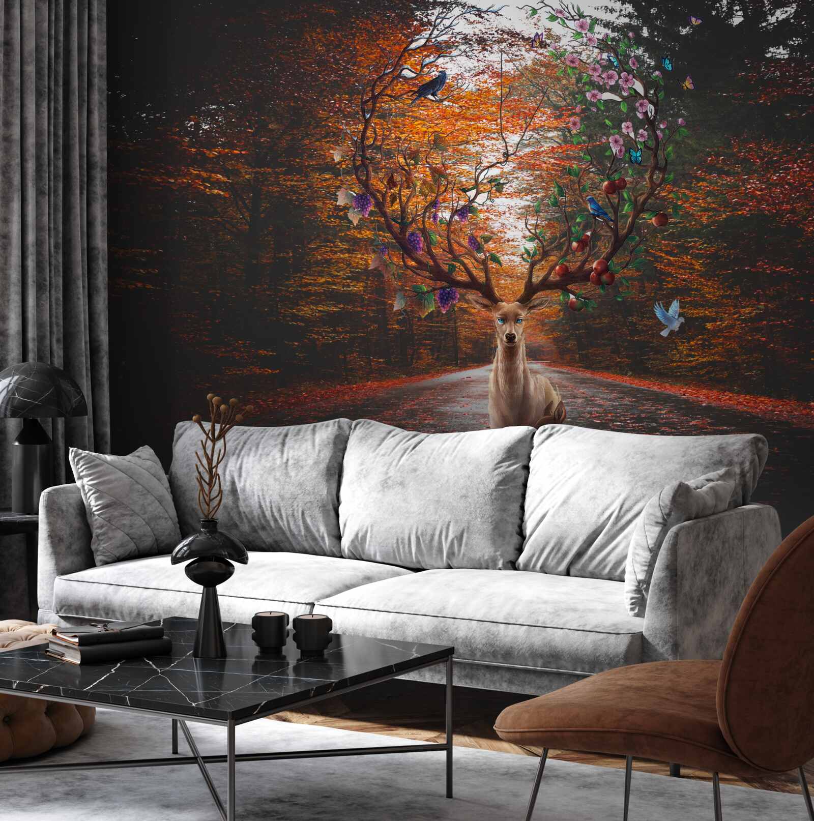 Fototapeta okres jesienny i doskonałe poroże dorosłego jelenia