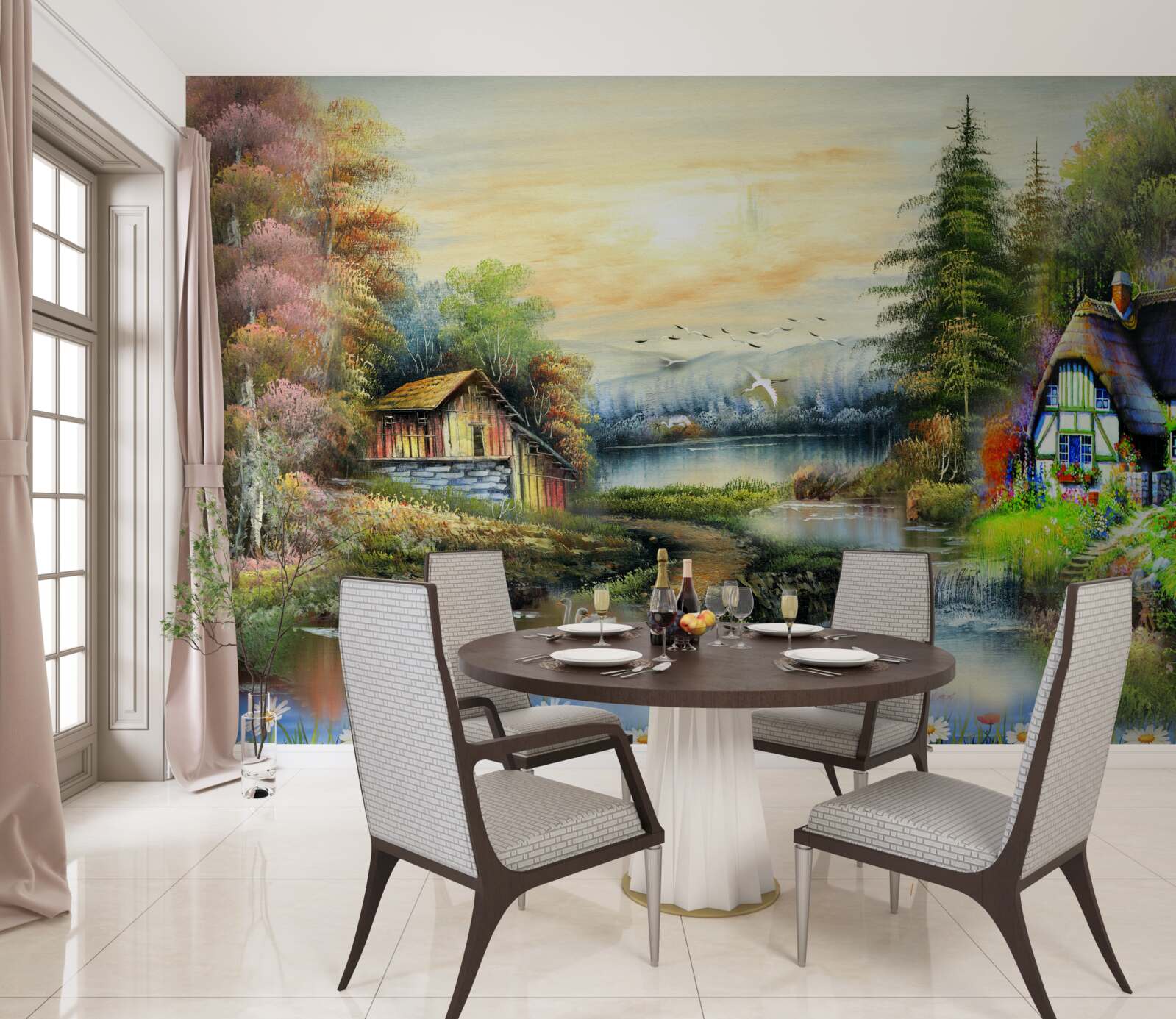 Fototapeta magiczny dom nad jeziorem w otoczeniu lasu