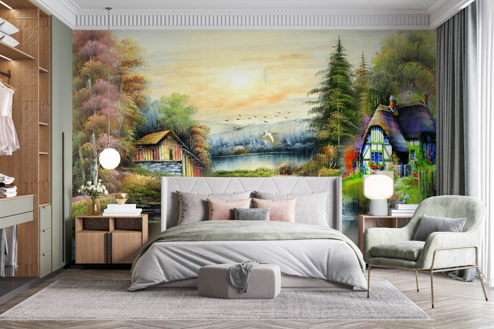 Fototapeta magiczny dom nad jeziorem w otoczeniu lasu