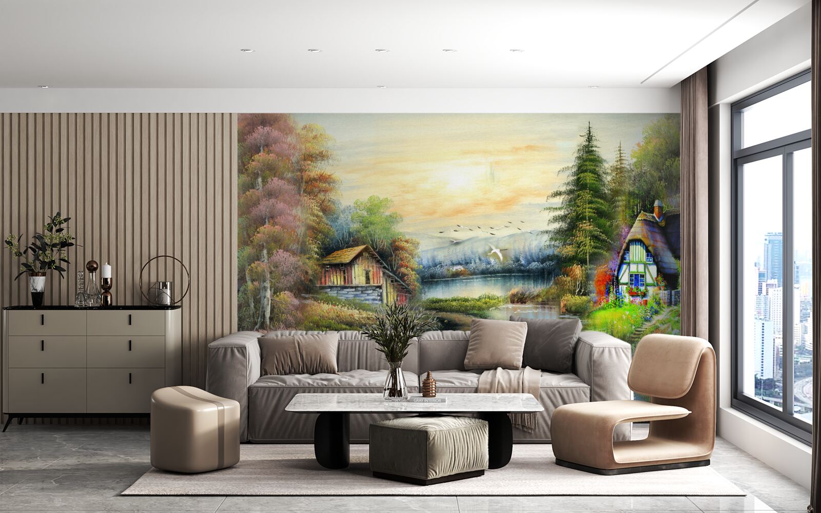 Fototapeta magiczny dom nad jeziorem w otoczeniu lasu