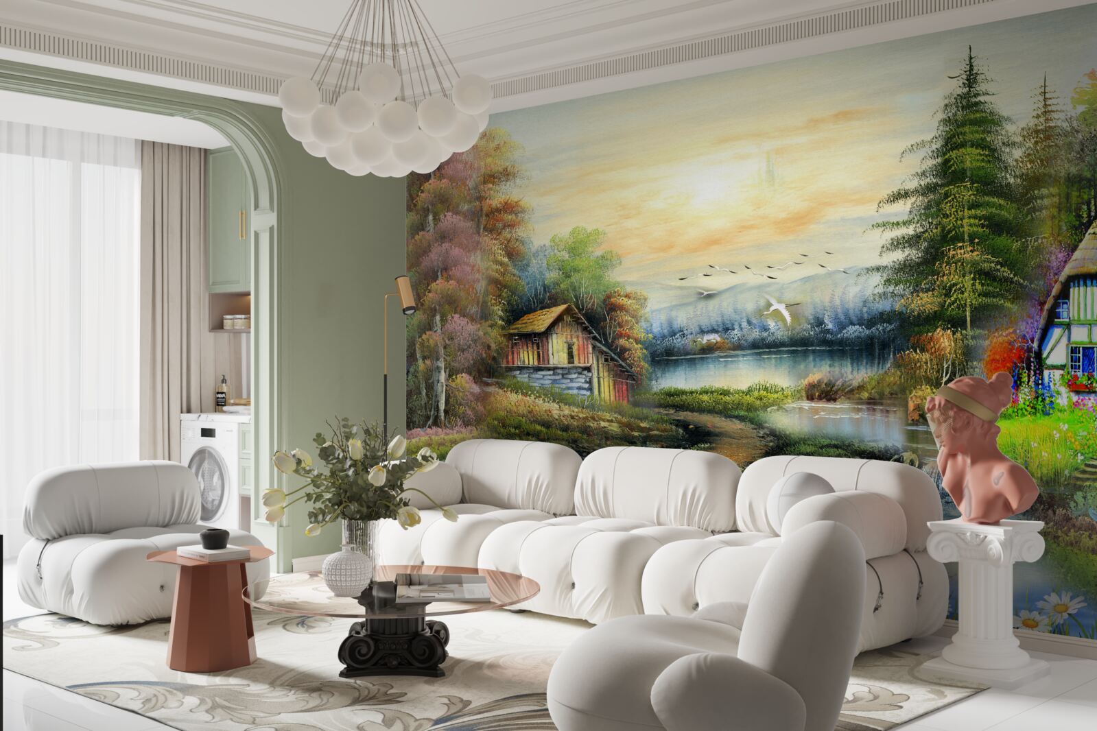 Fototapeta magiczny dom nad jeziorem w otoczeniu lasu