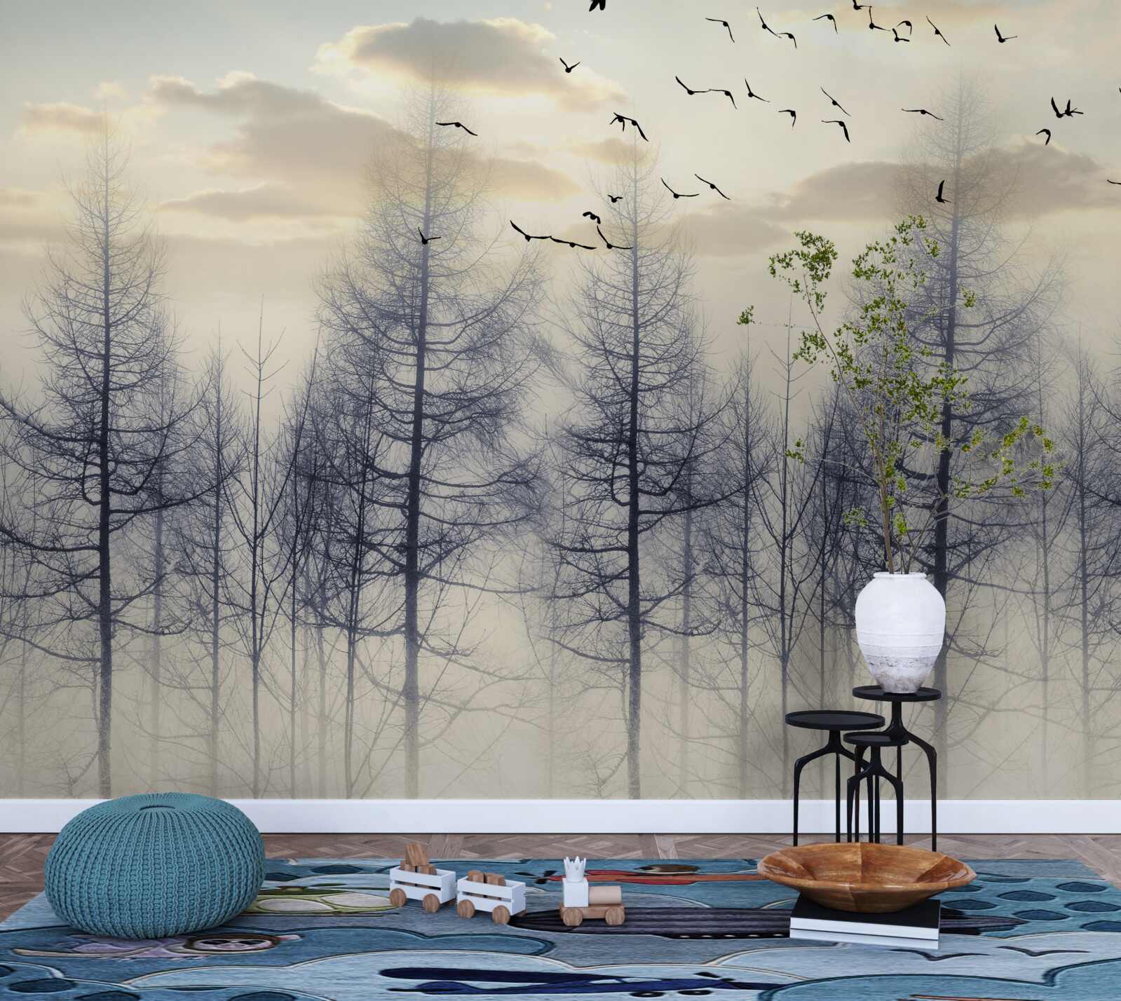 Fototapeta wczesny świt w mglistych lasach