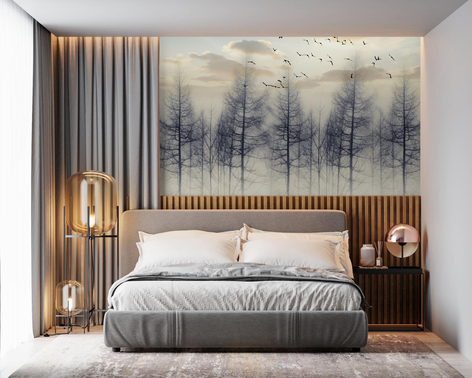 Fototapeta wczesny świt w mglistych lasach