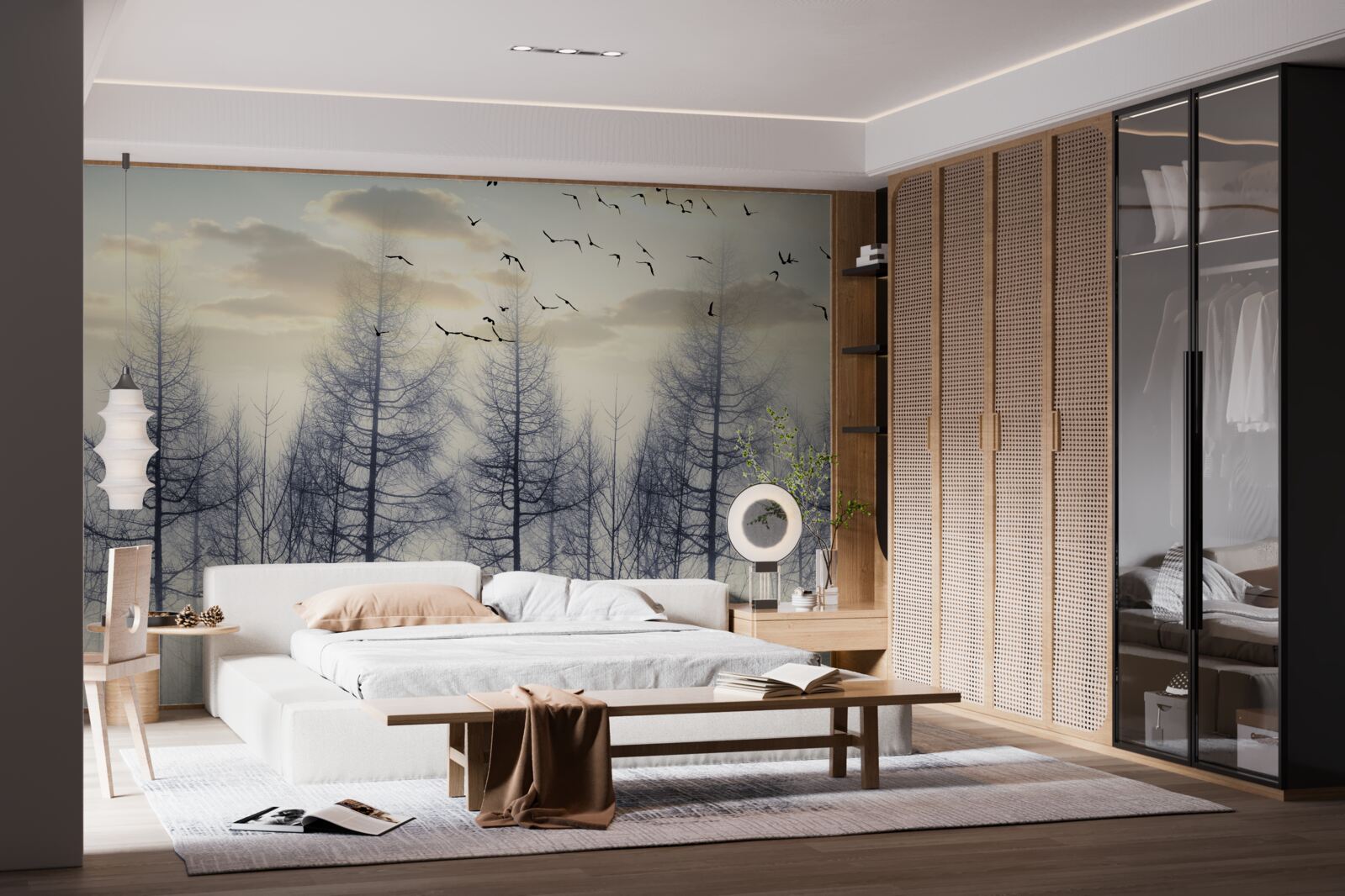 Fototapeta wczesny świt w mglistych lasach