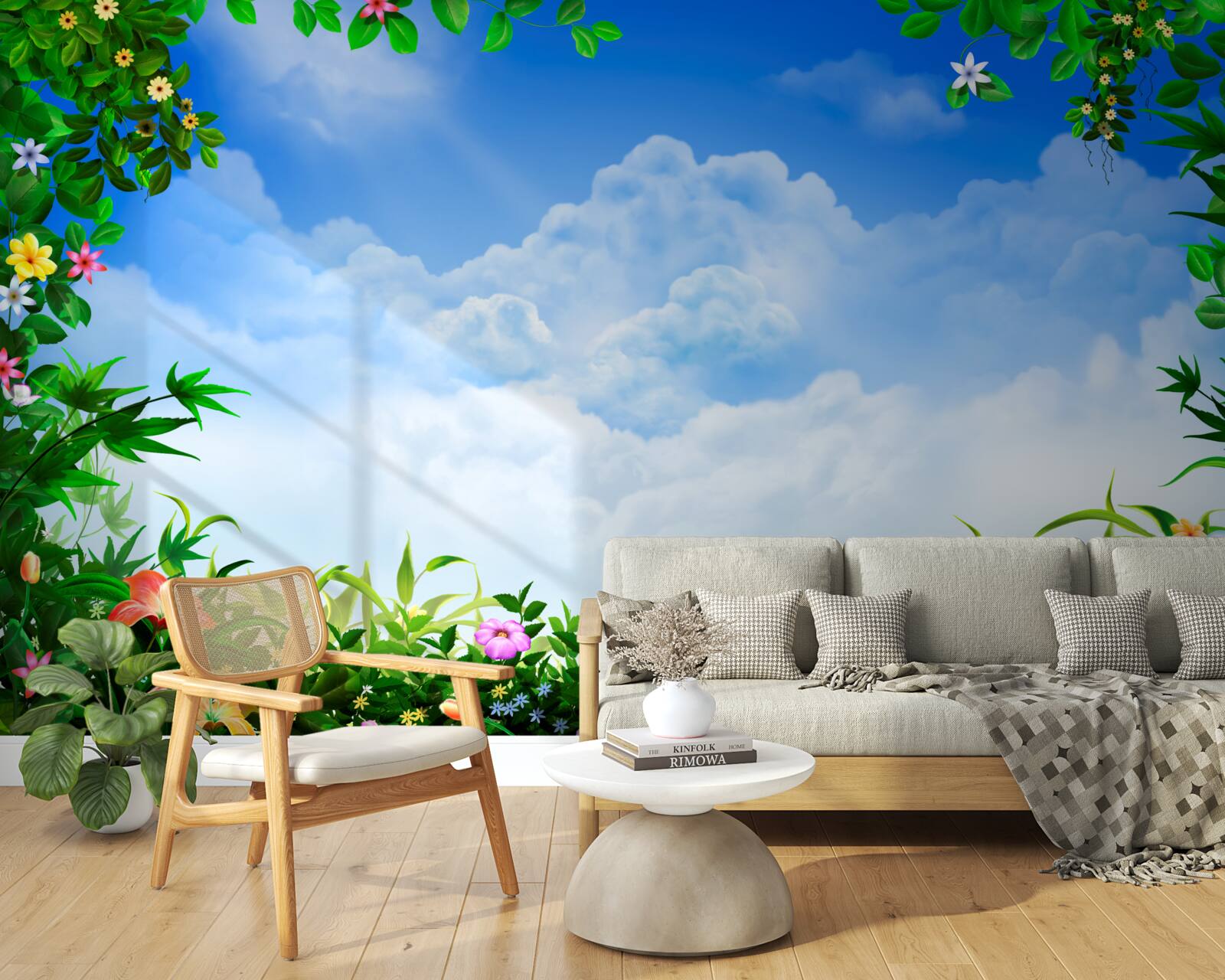 Fototapeta zielone liście mienią się pod błękitnymi chmurami