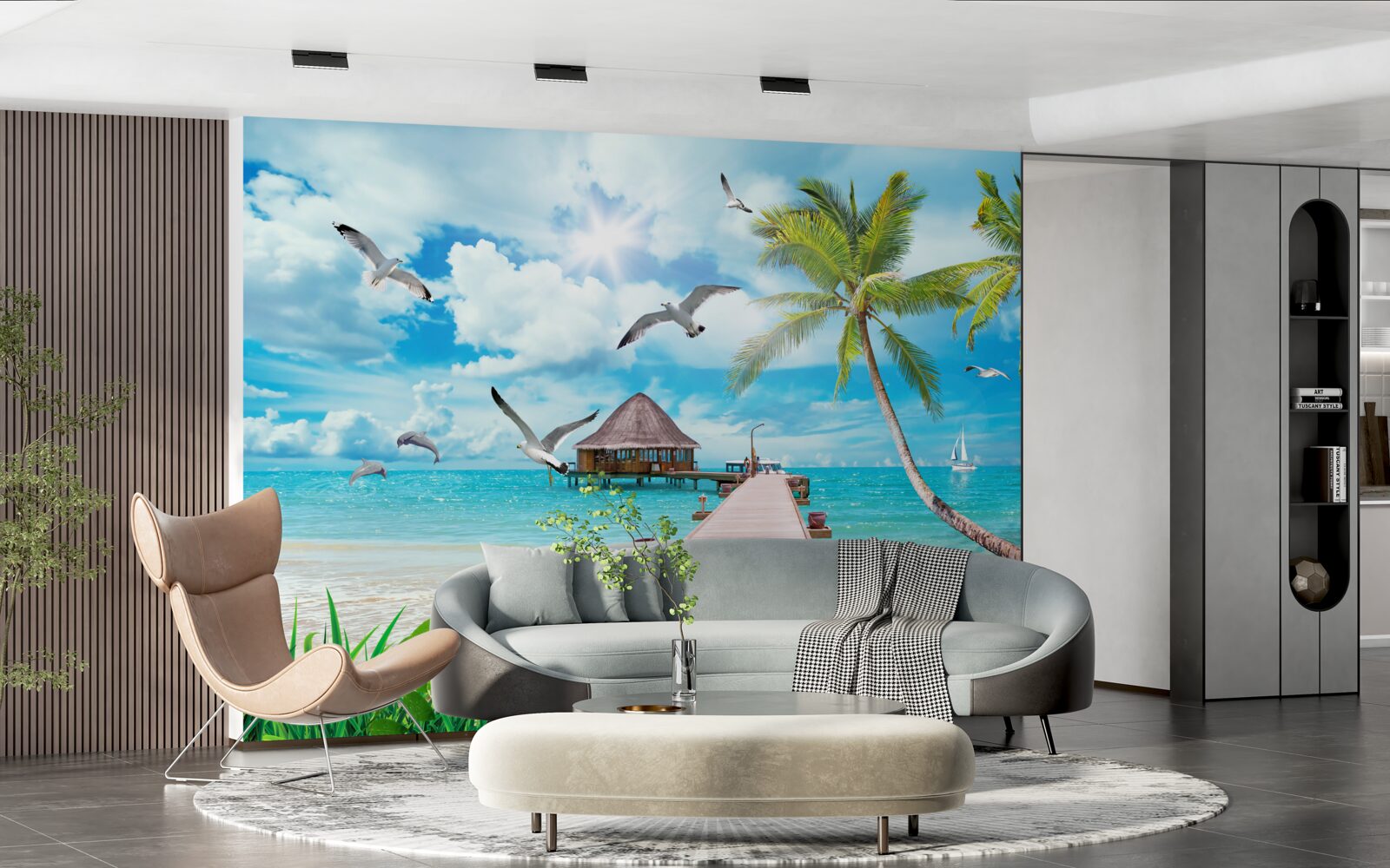 Fototapeta mewy i molo nad morzem