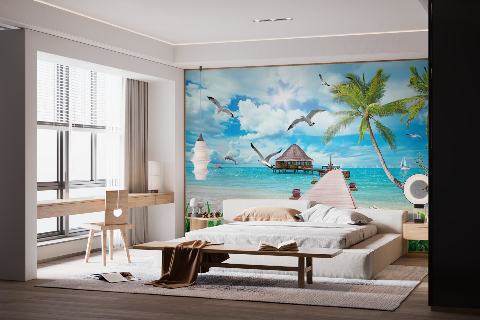 Fototapeta mewy i molo nad morzem