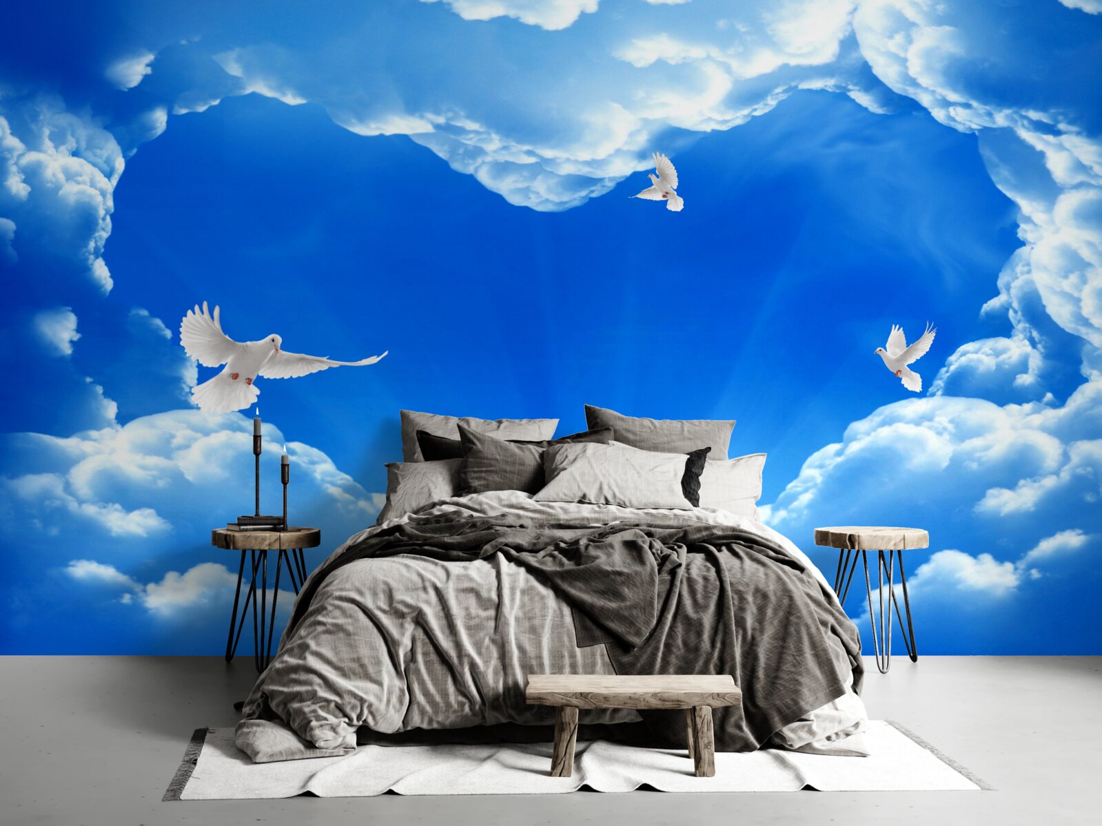 Fototapeta niebieskie ptaki wzlatują w przestrzeń nieba