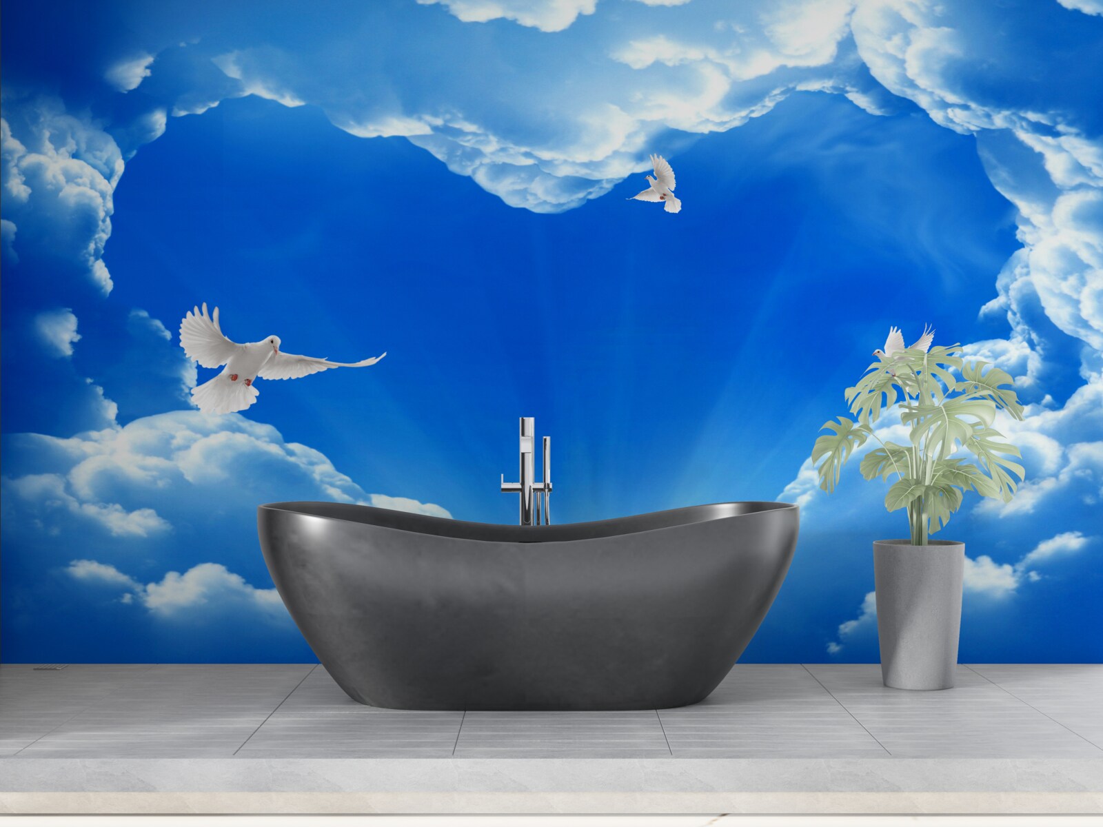 Fototapeta niebieskie ptaki wzlatują w przestrzeń nieba